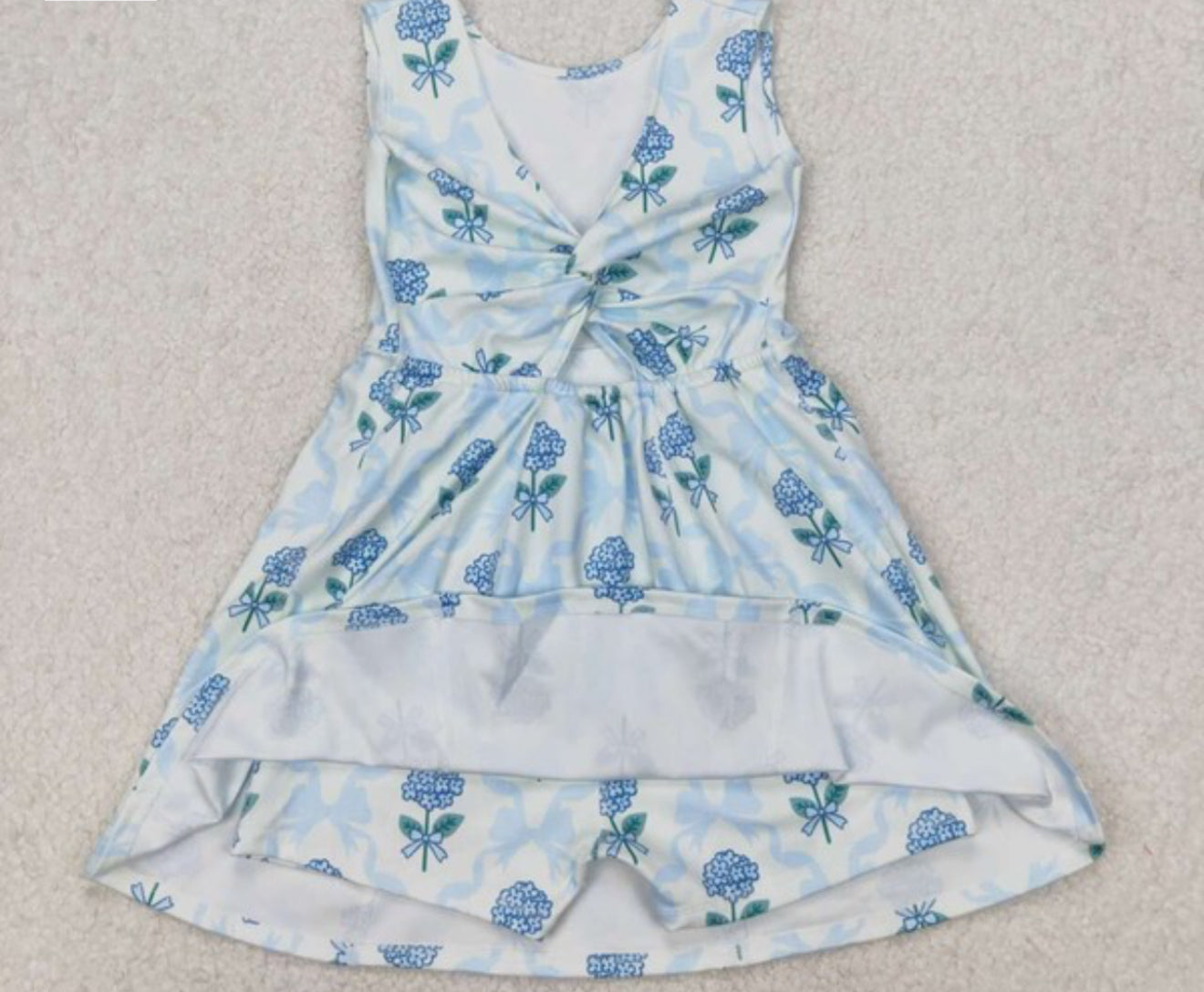 Light Blue Bow Floral Baby Girls Athletic Dress