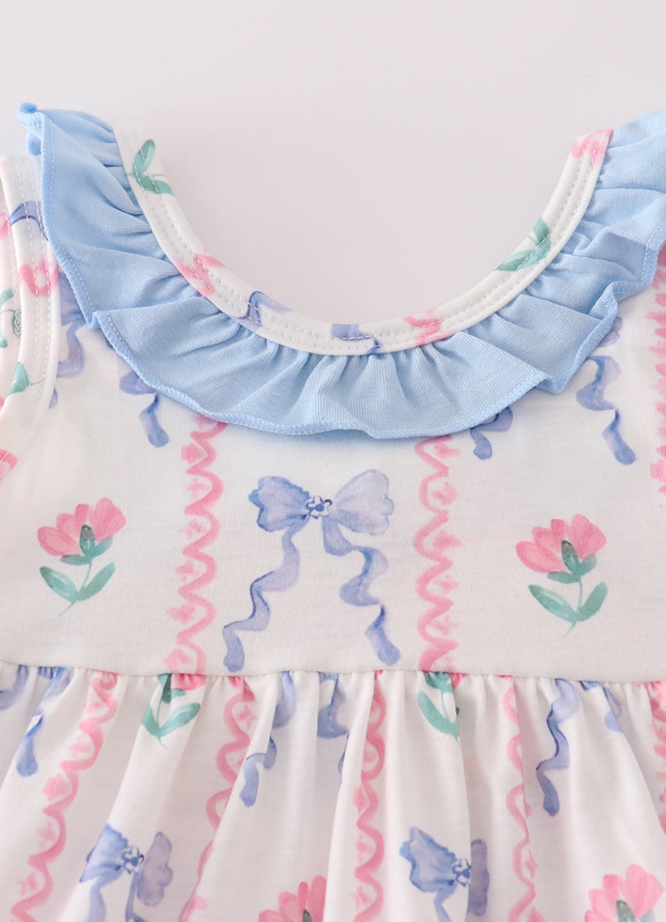 BLUE FLORAL BOW RUFFLE BLOOMER SET