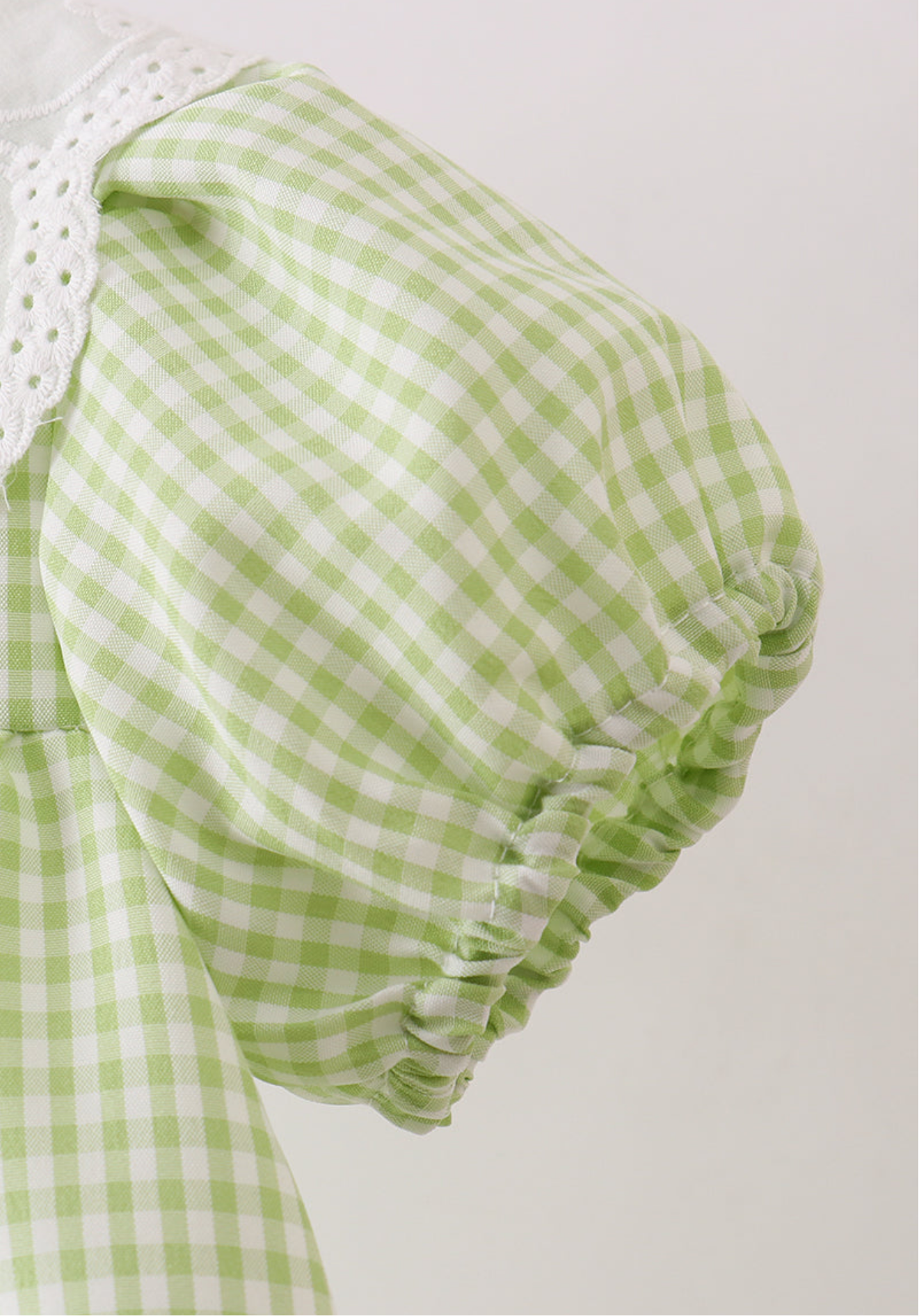 Green SCALLOPED COLLAR LACE GINGHAM RUFFLE DRESS