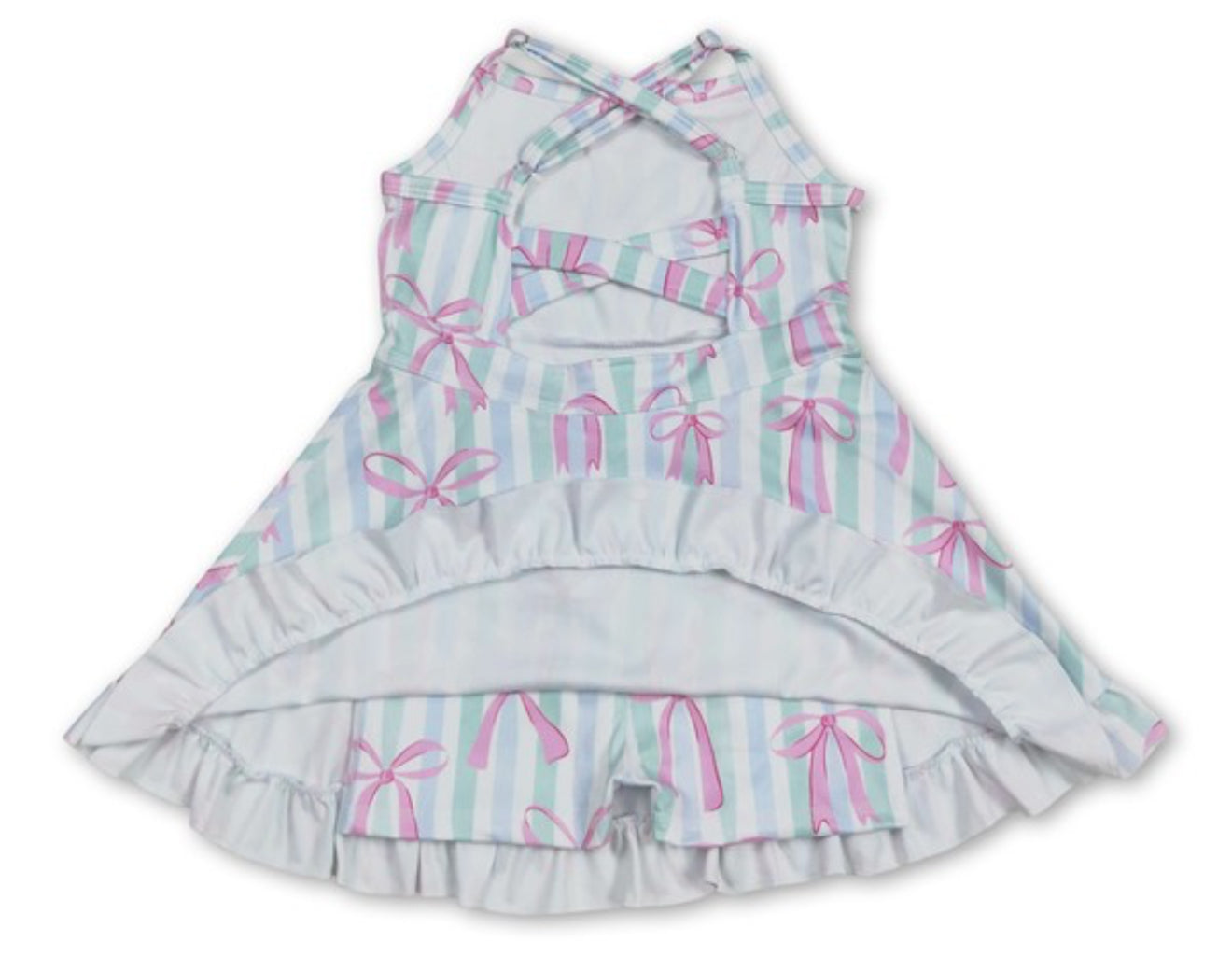 Straps Stripe Bow Ruffle Kids Girls Athletic Dress