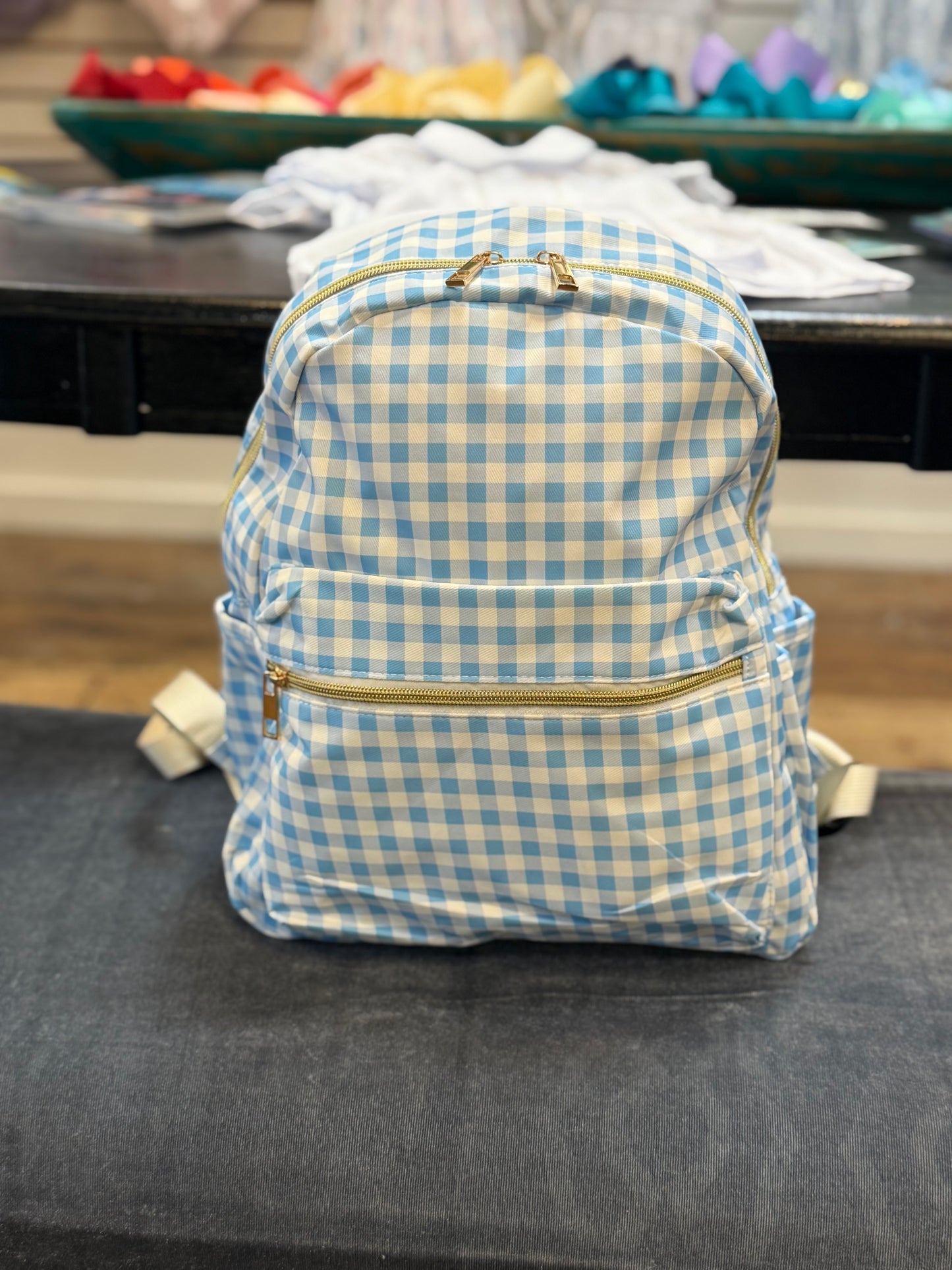 Light Blue Plaid Boy Backpack