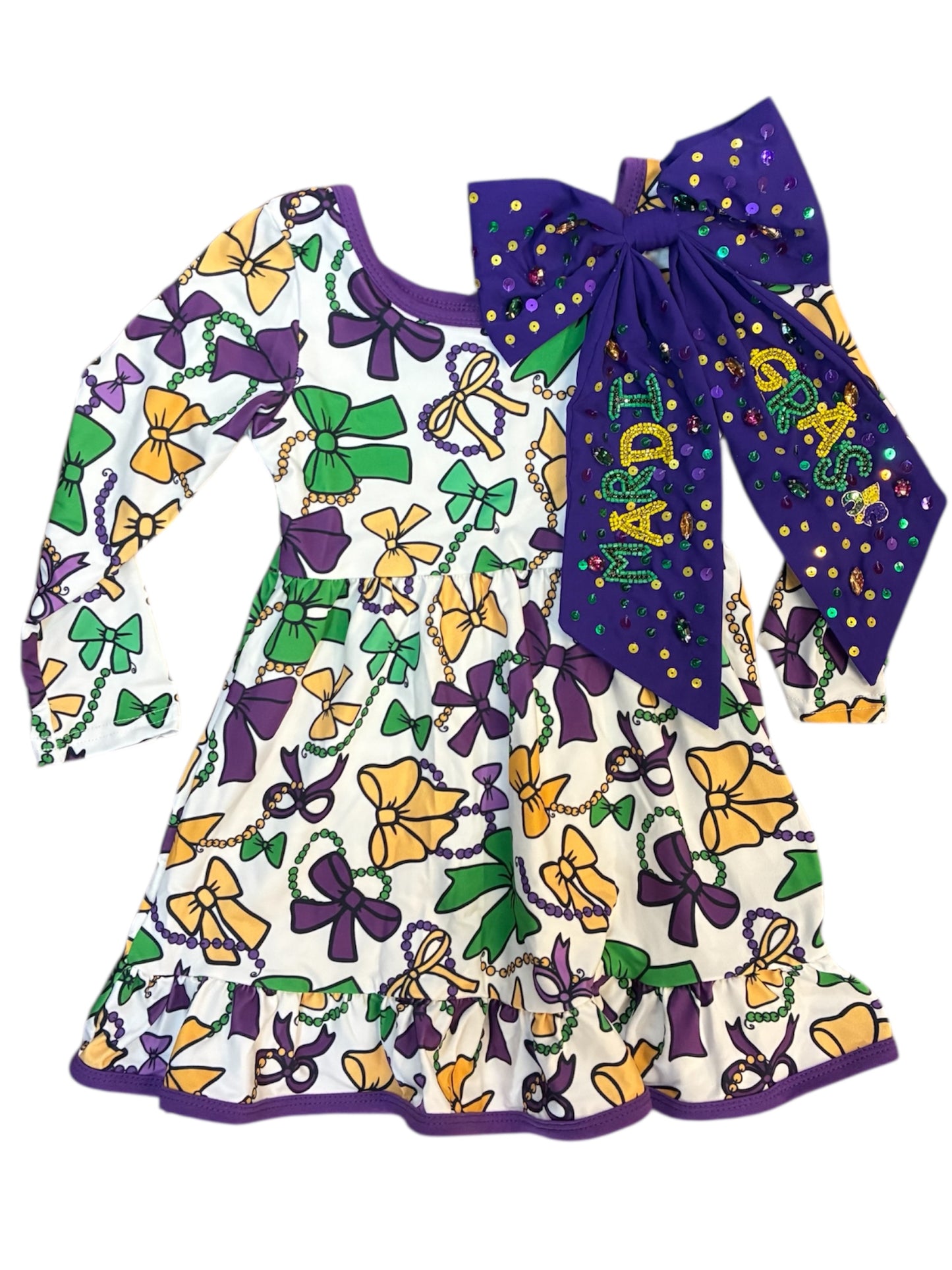 Purple Green Yellow Bows Mardi Gras Dress