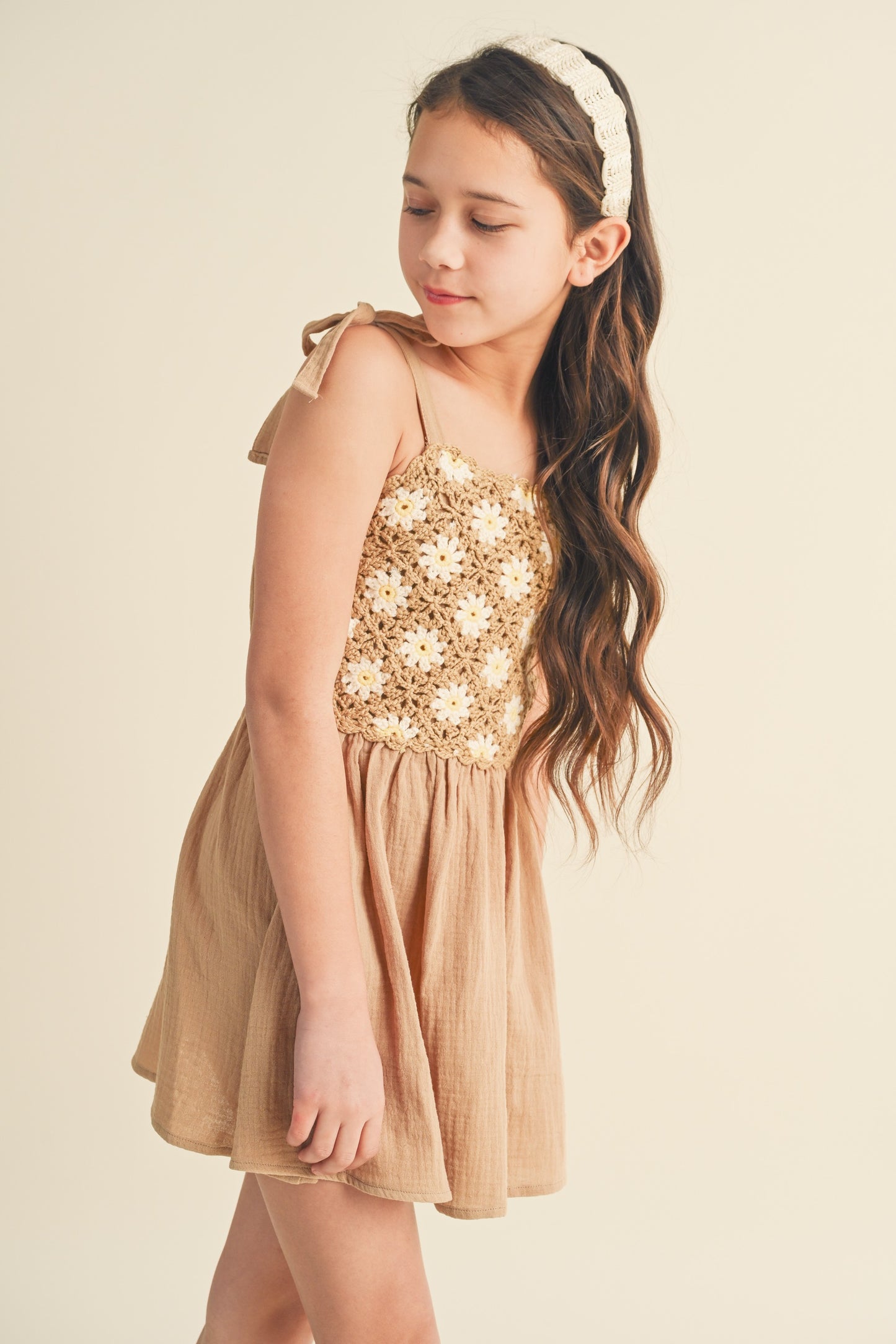 Crochet Woven Tie Shoulder Mini Dress
