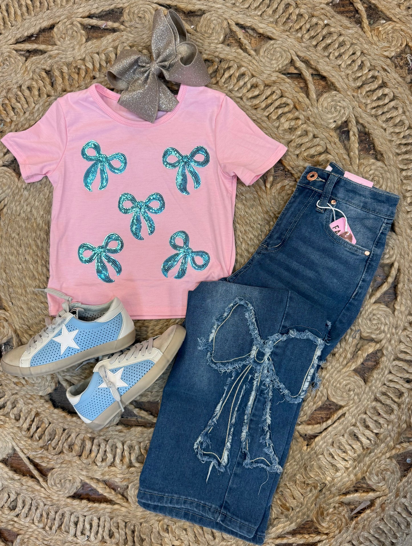 PINK BOW SEQUIN TOP