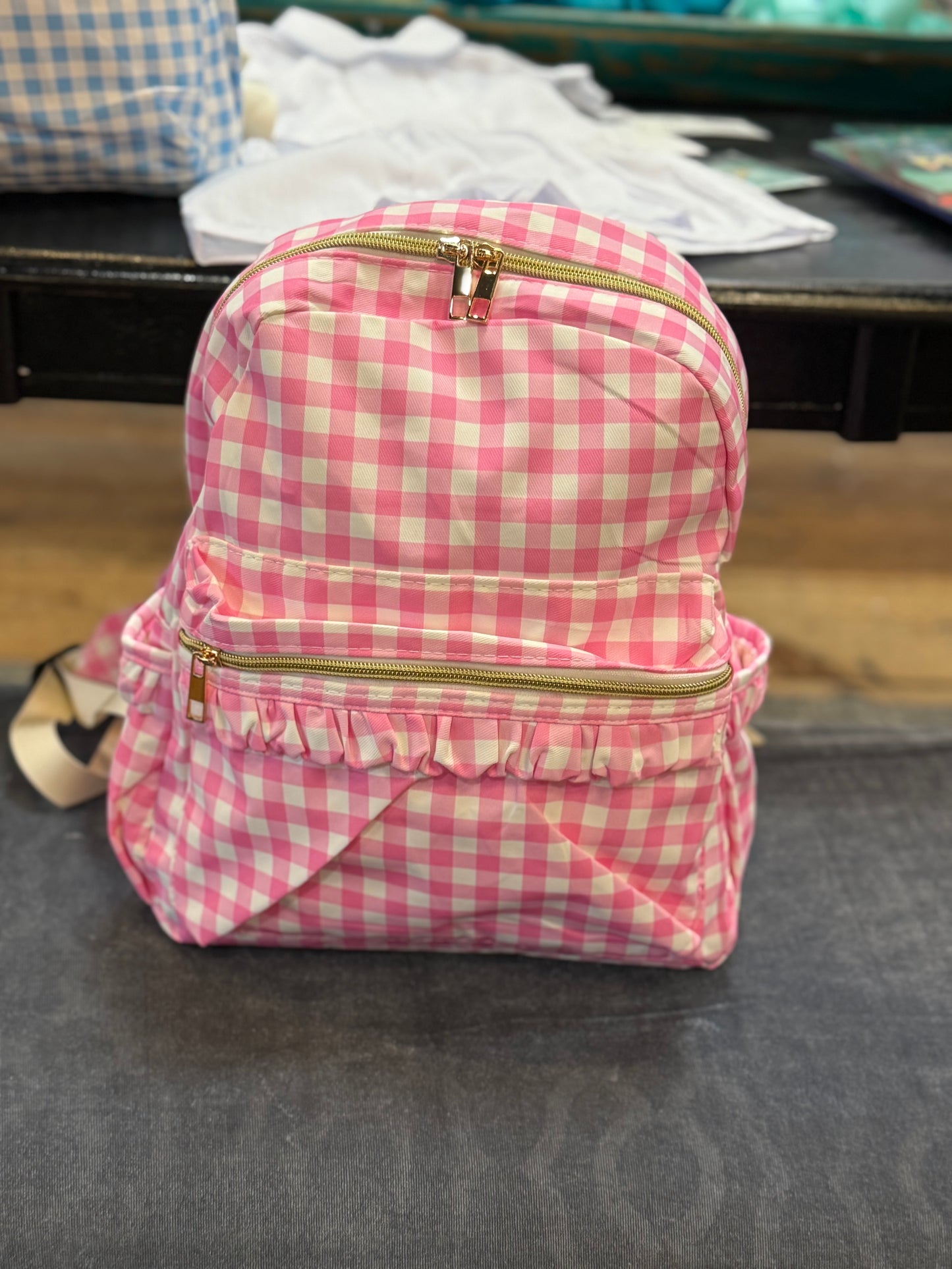 Pink Plaid Ruffle Girls Backpack