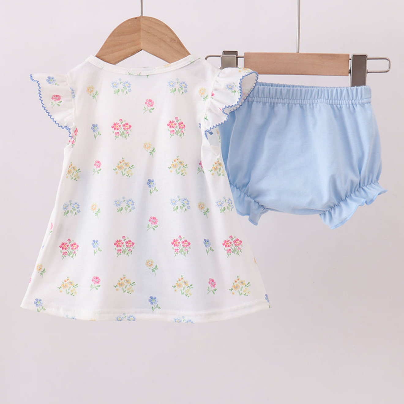BLUE FLORAL BOW BLOOMER SET