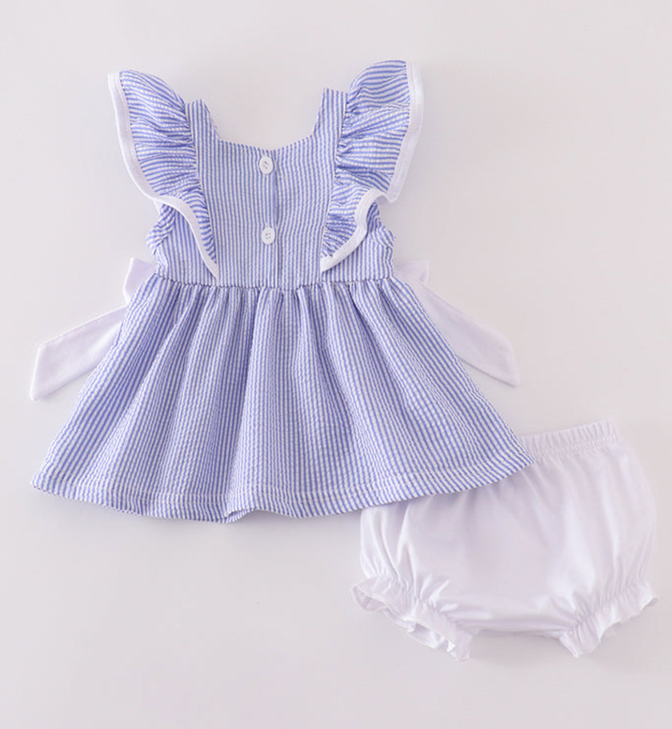 BLUE STRIPE SEERSUCKER RUFFLE BLOOMER SET