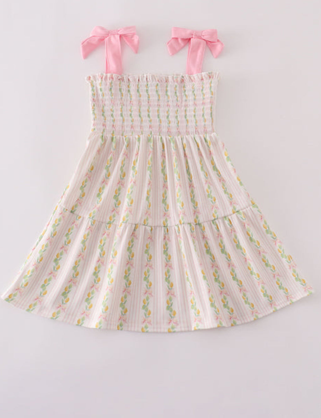 PINK LEMON PRINT BOW SMOCKED TIERED DRESS