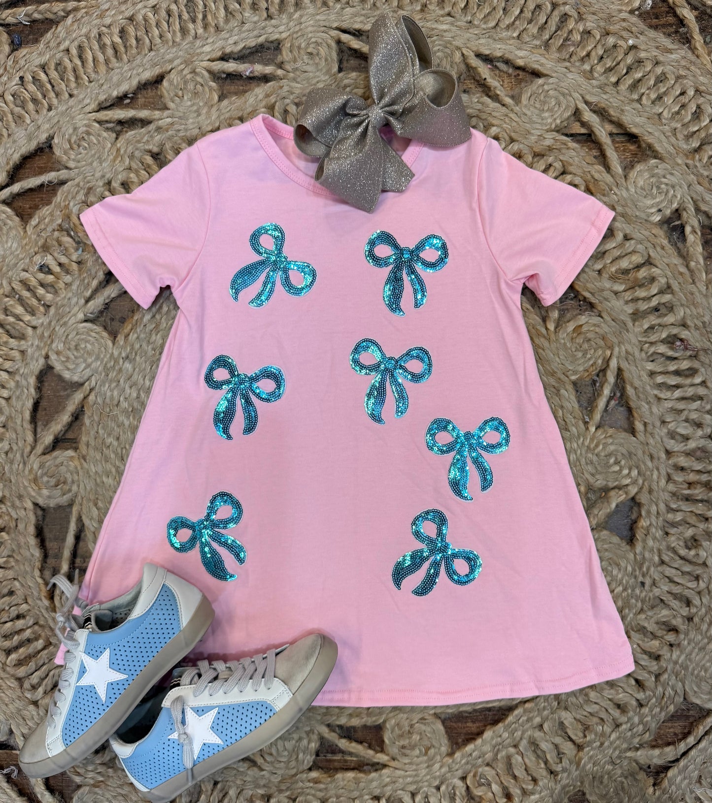 PINK BOW SEQUIN DRESS