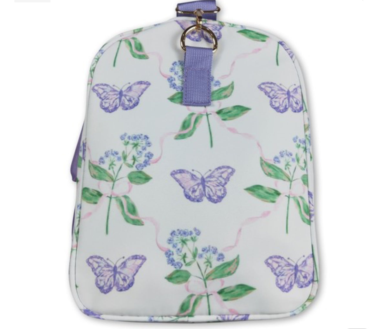 Lavender Ruffle Band Butterfly Duffel Bag
