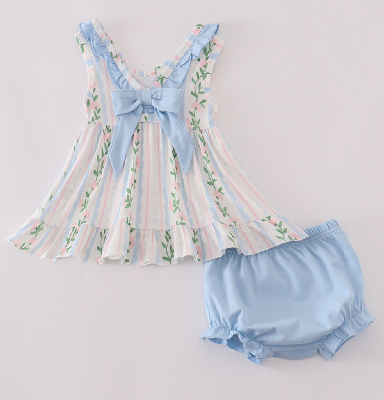 BLUE FLORAL PRINT RUFFLE BLOOMER SET