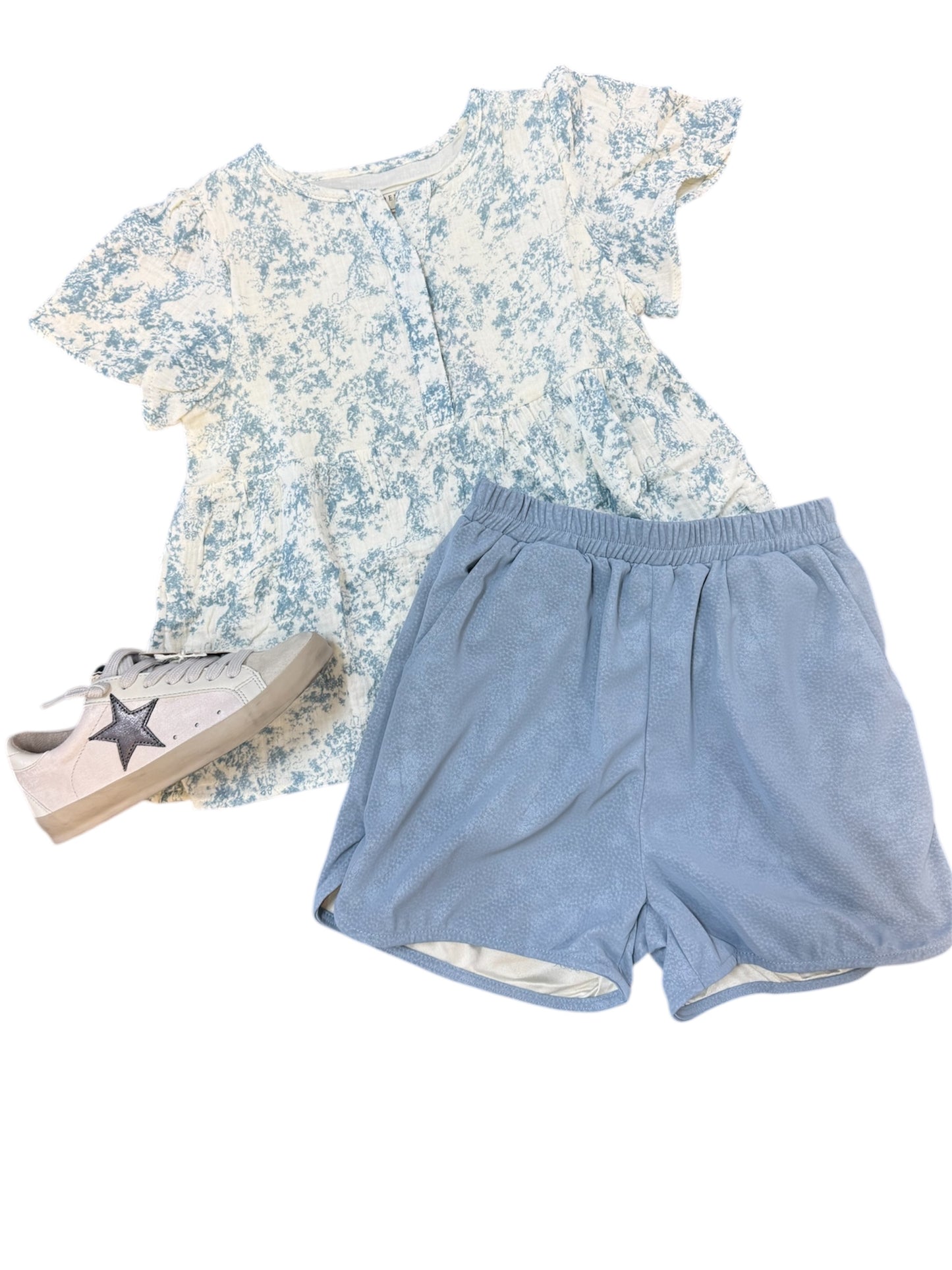 Girls Cloud Print Gauze Peplum Top