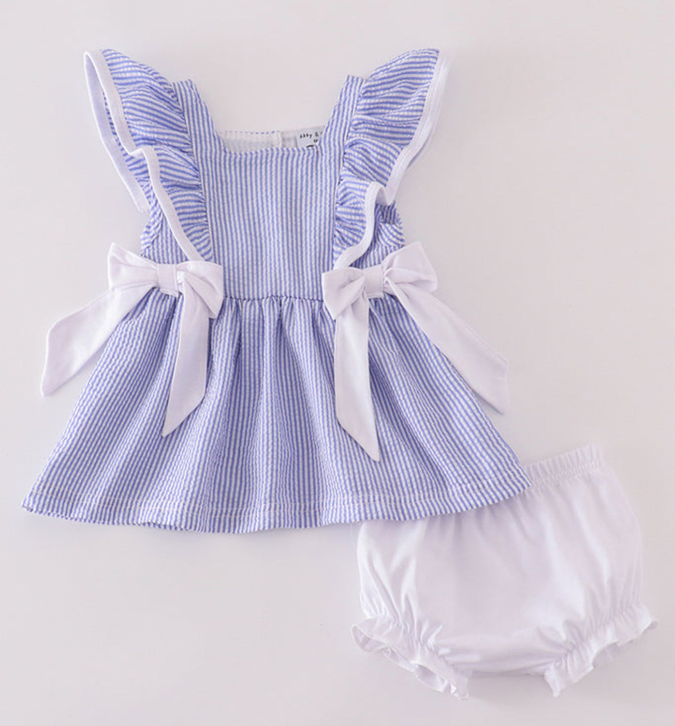 BLUE STRIPE SEERSUCKER RUFFLE BLOOMER SET