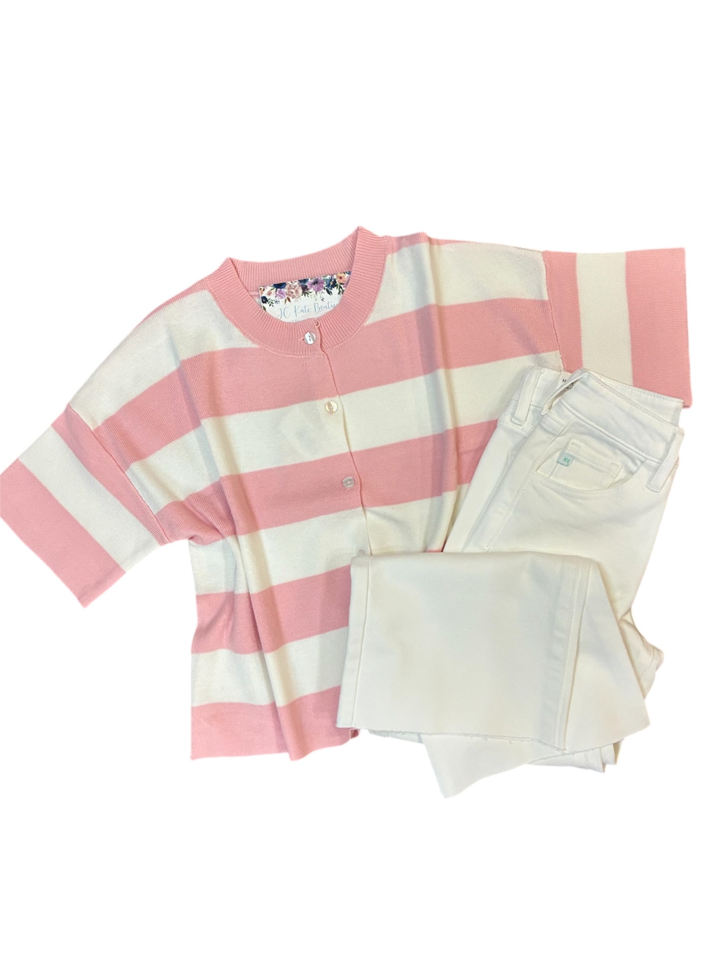 Girls Striped Button Down Knitted Top
