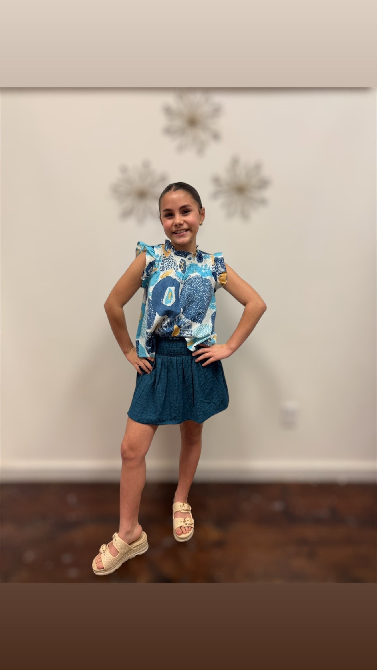 Girls Abstract Smocked Cotton Linen Tank