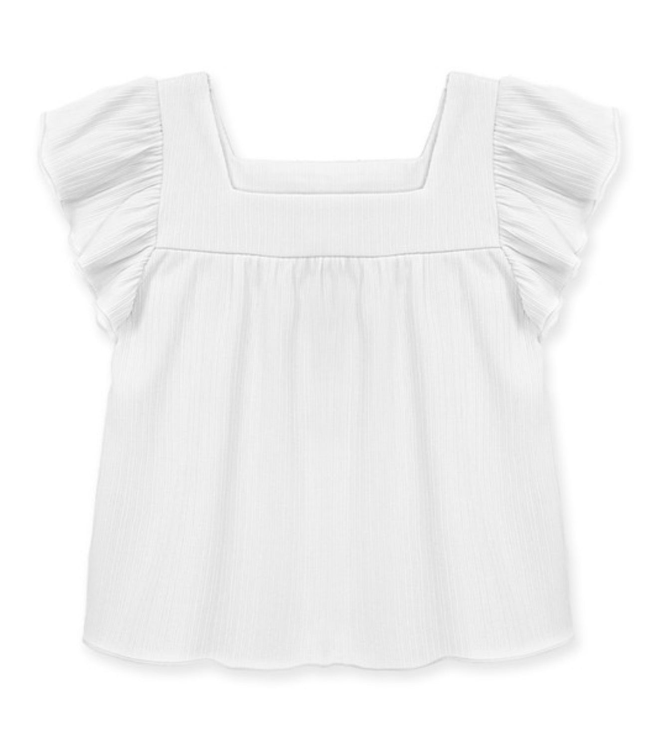 Girl's Fashion Top W/ Square Neck & Ruffle Sleeve in white