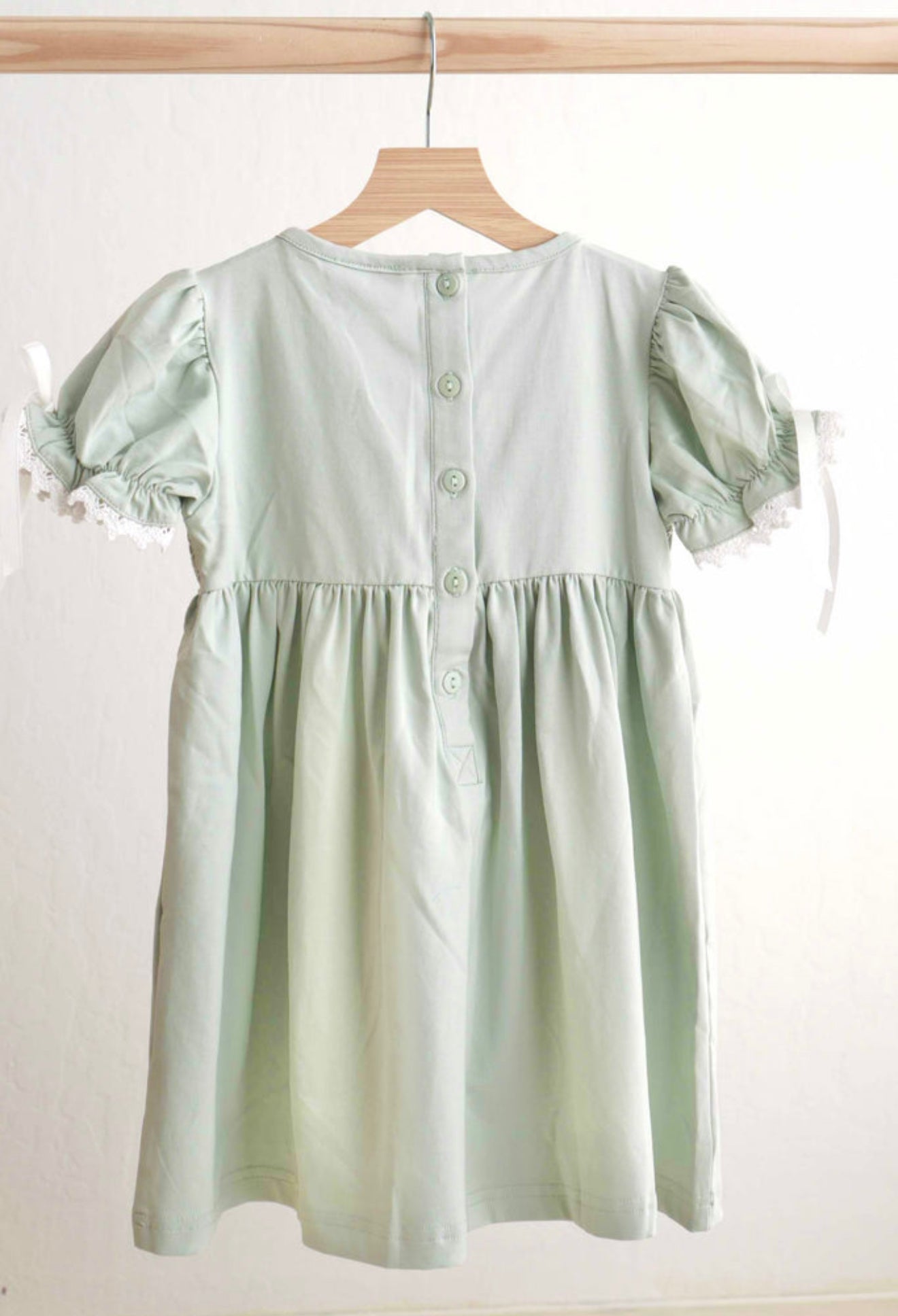 SAGE HAND-SMOCKED LACE GIRL DRESS