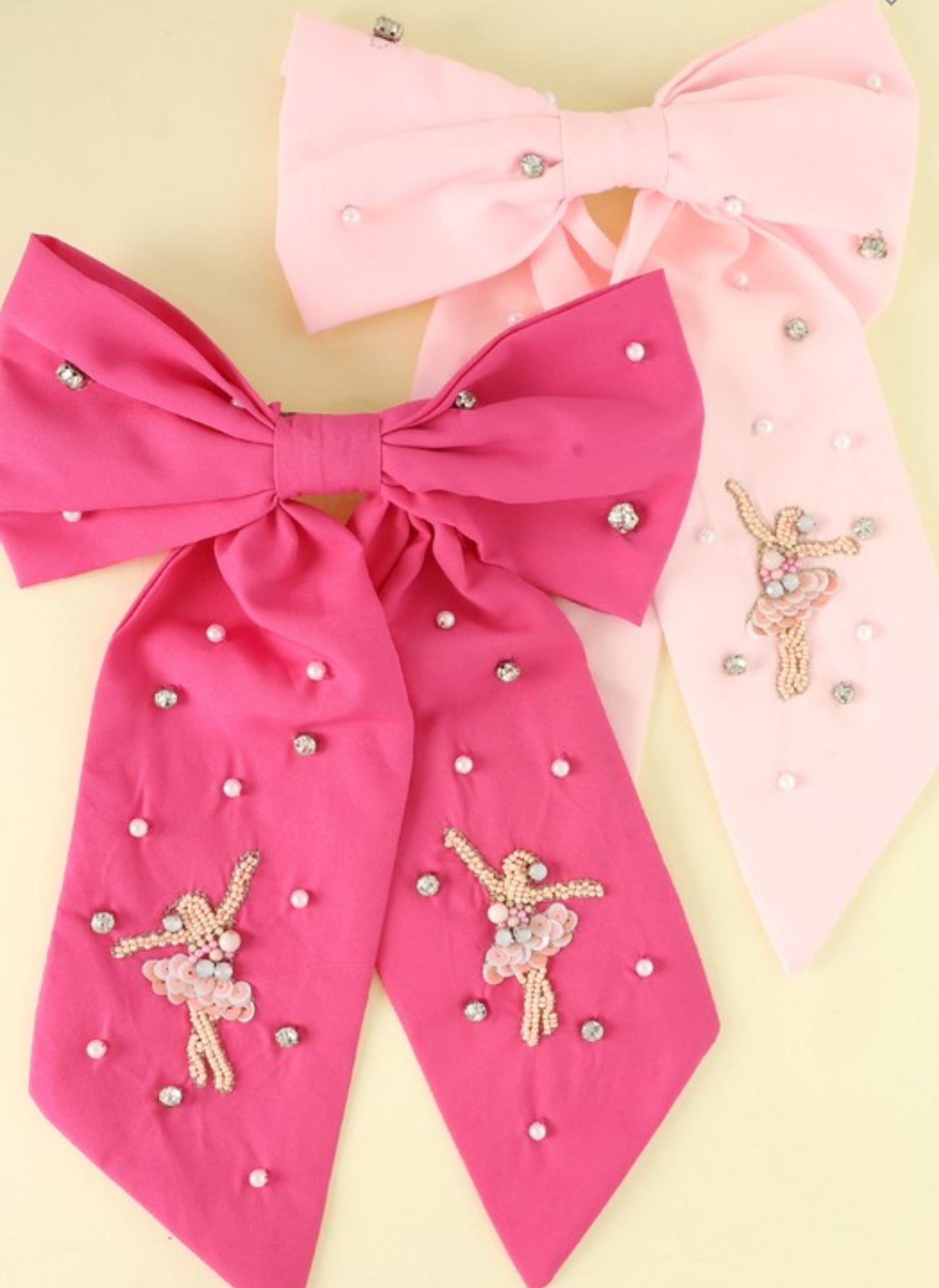 Crystal pearl Bow barrette clip in hot pink