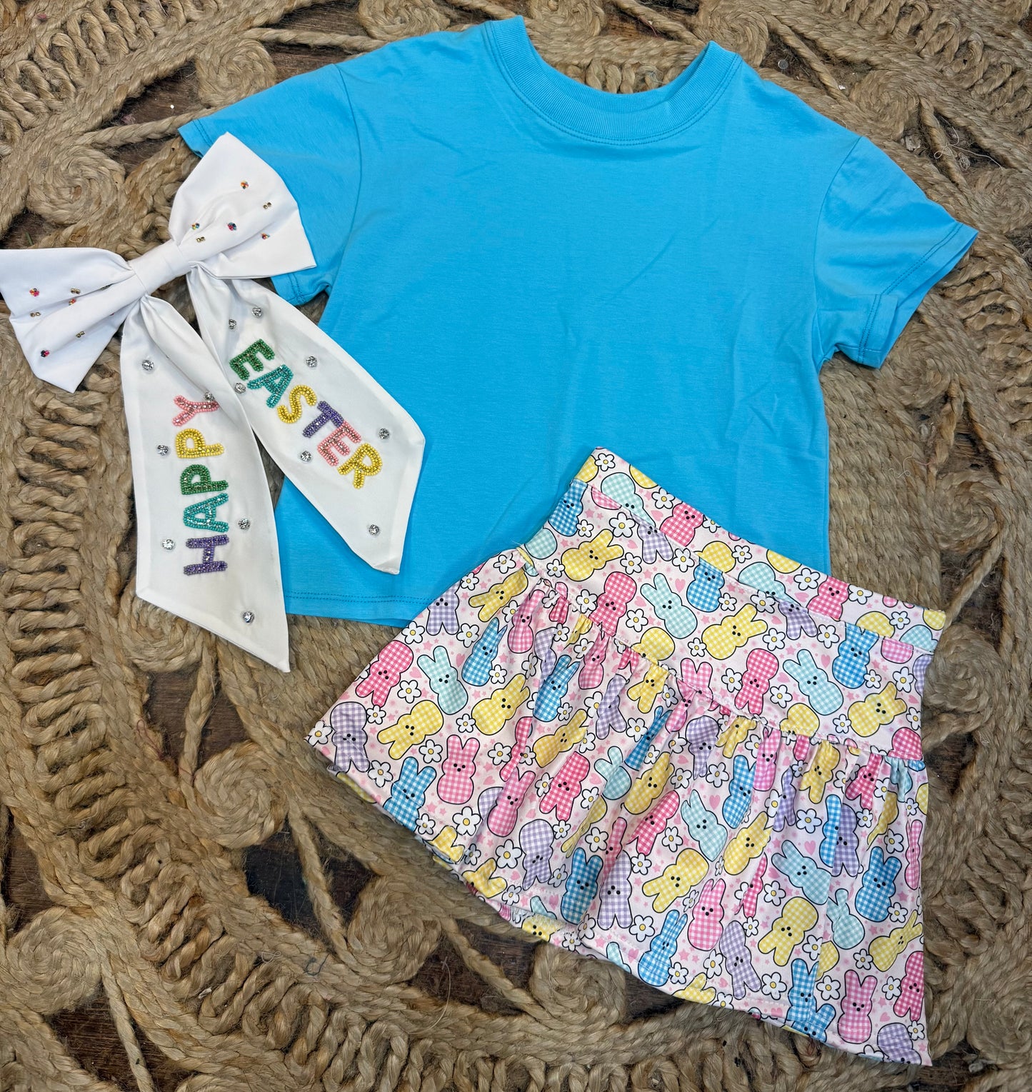 Gingham Bunny Easter Gathered Skort in Print