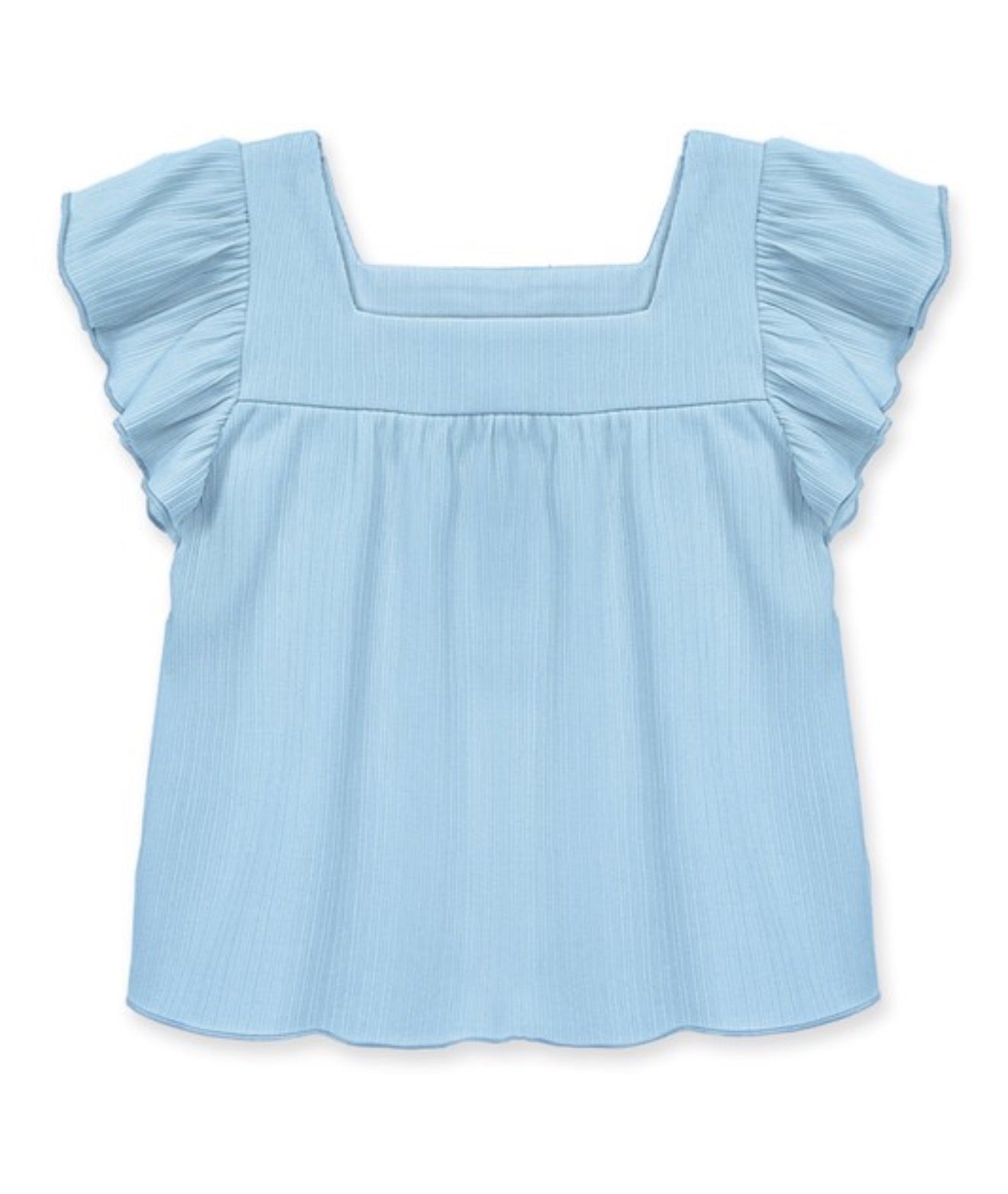 Girl's Fashion Top W/ Square Neck & Ruffle Sleeve in light blue