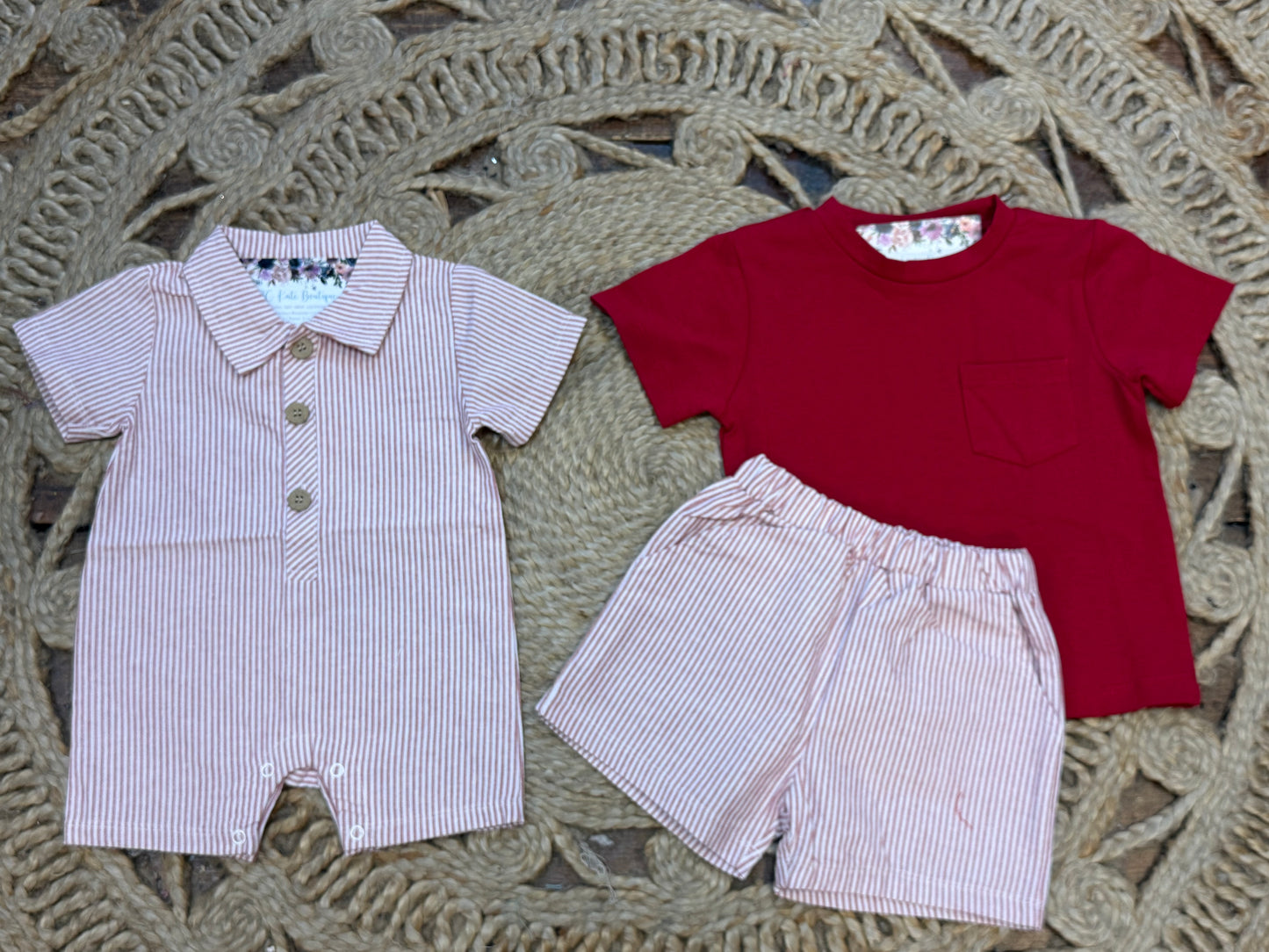 Red Stripe Boys Short Set