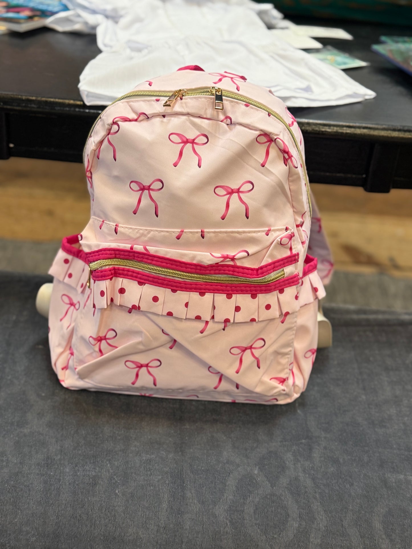 Pink Bow Ruffle Girls Backpack