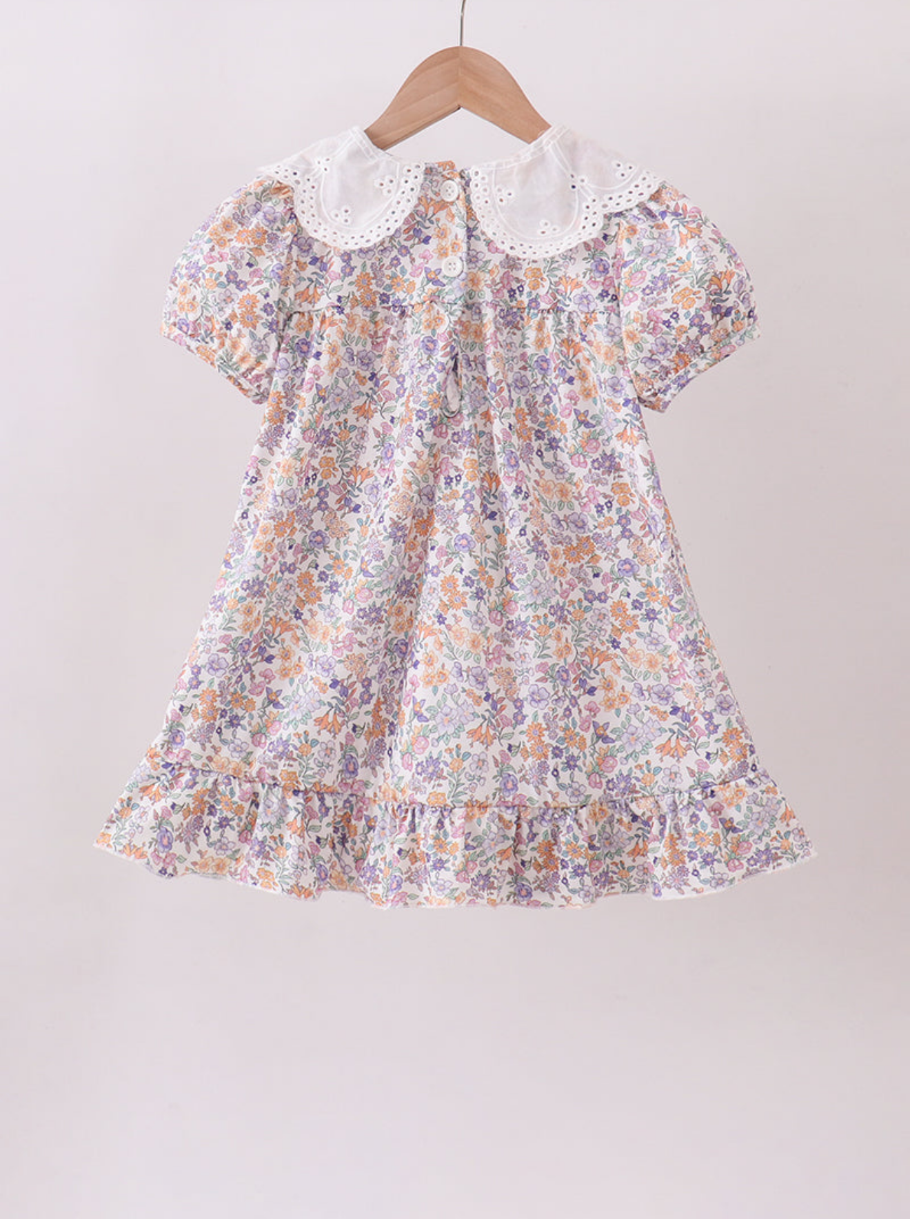 PURPLE FLORAL LACE RUFFLE DRESS