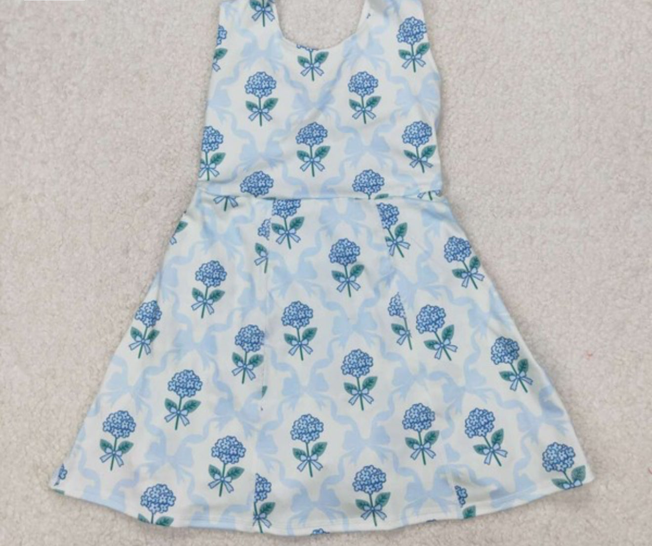 Light Blue Bow Floral Baby Girls Athletic Dress