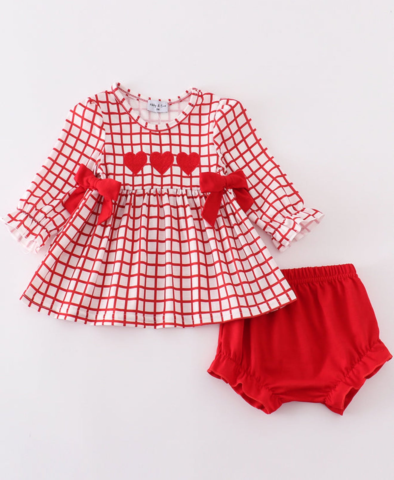 RED VALENTINE'S DAY HEART EMBROIDERY GIRL BLOOMER SET