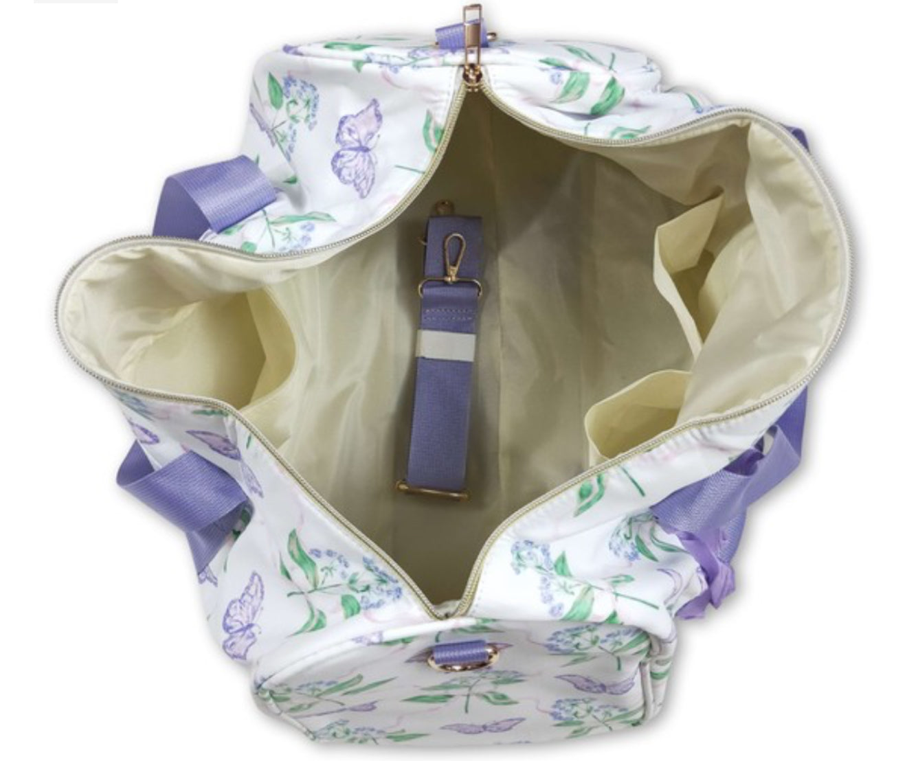 Lavender Ruffle Band Butterfly Duffel Bag