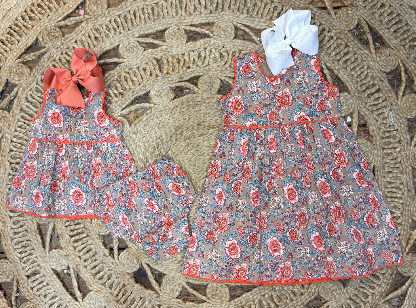 Coral/Blue Design Dress