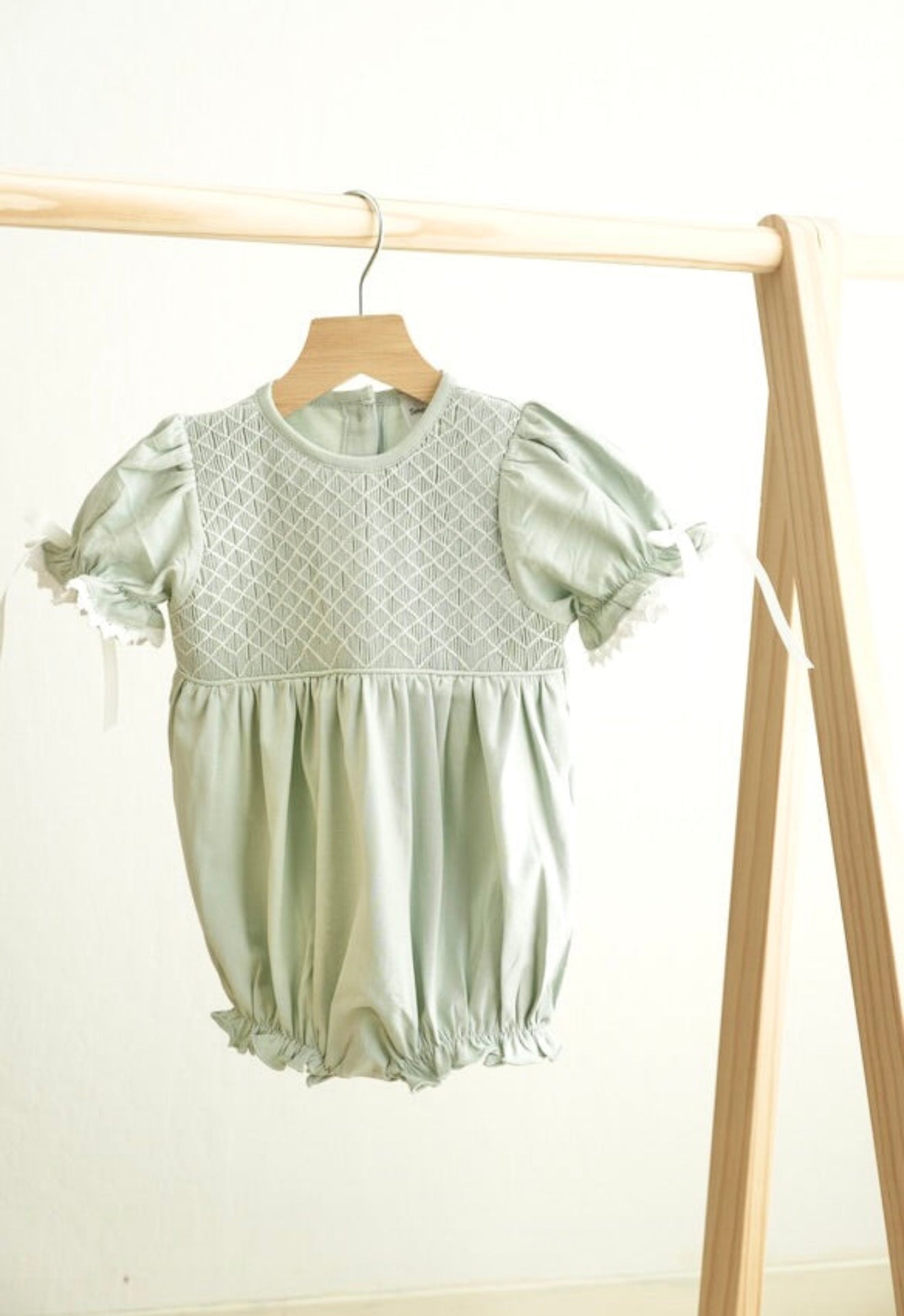 SAGE HAND-SMOCKED LACE GIRL BUBBLE