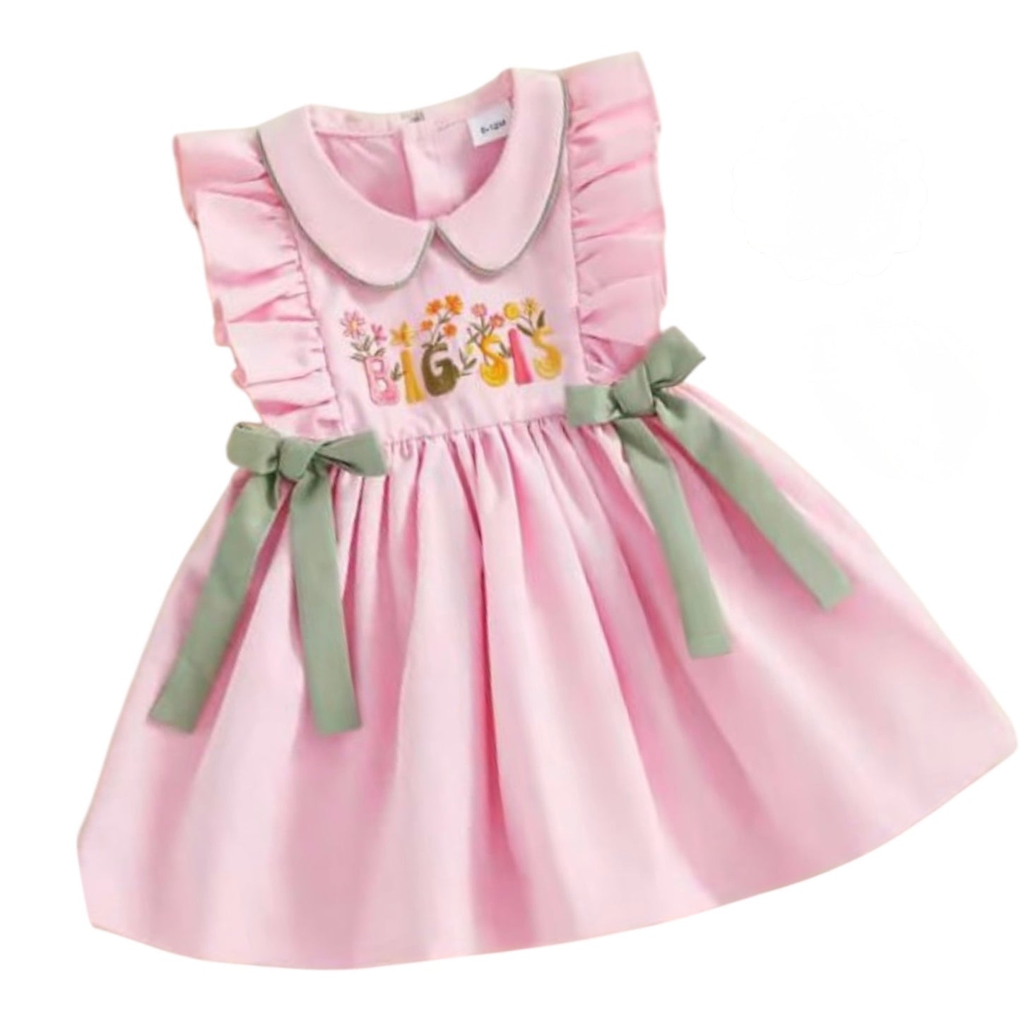 Big Sis Embroidered Floral Detail. Smocked Dress