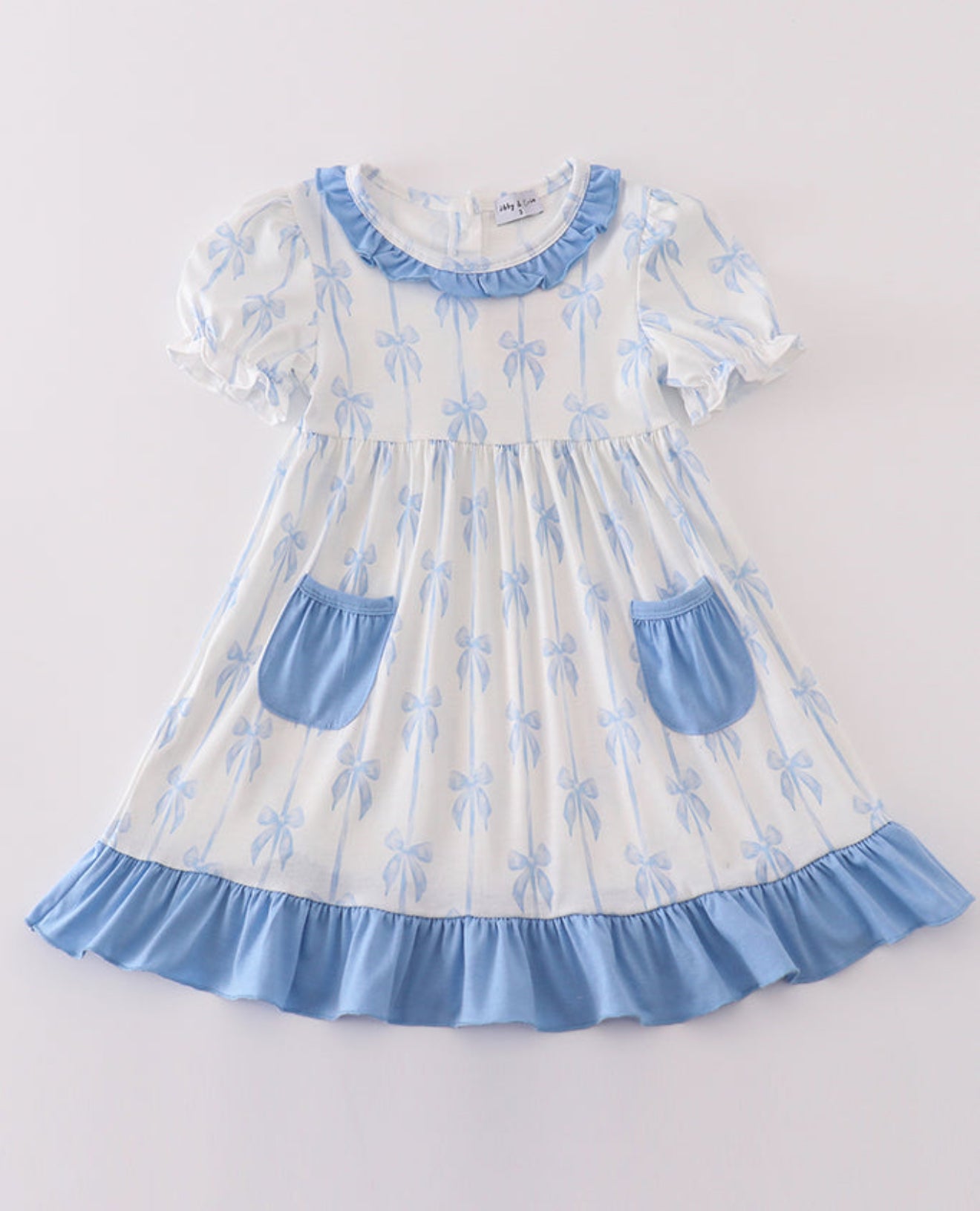 BLUE BOW RUFFLE GIRL DRESS