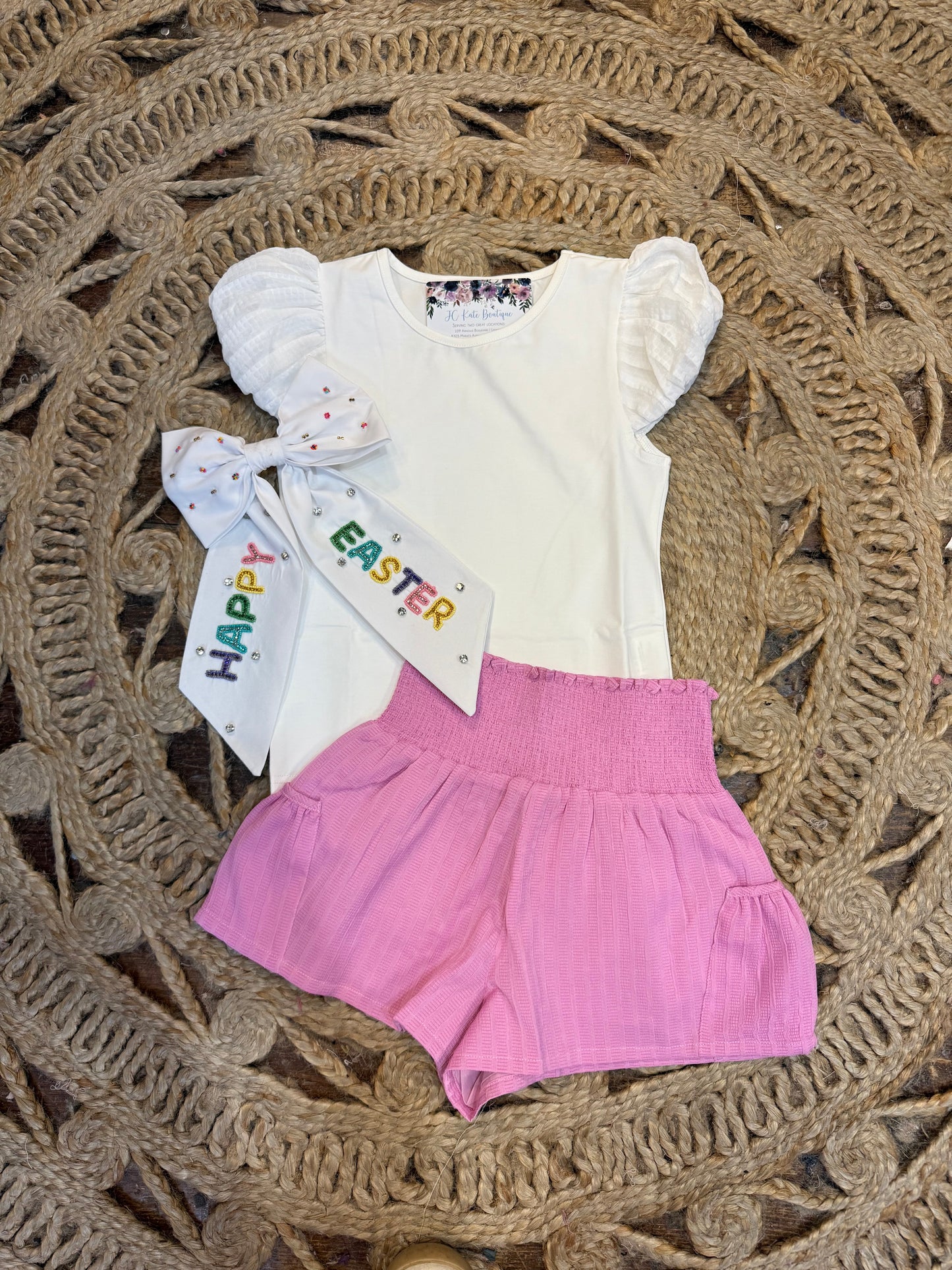 Pink Ruffle Smocked Shorts With Pockets