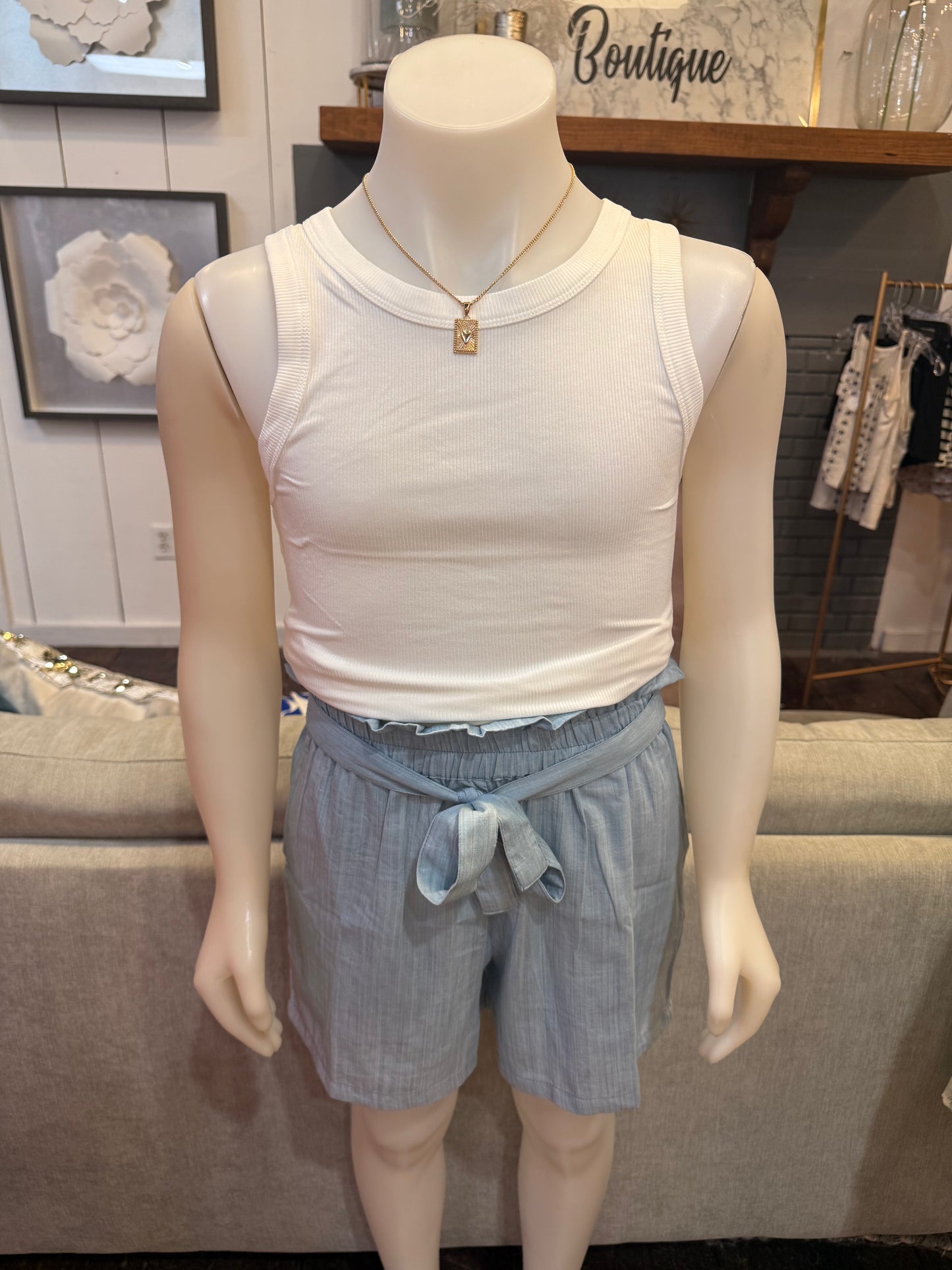 Ribbed Sleeveless Tank Top in White