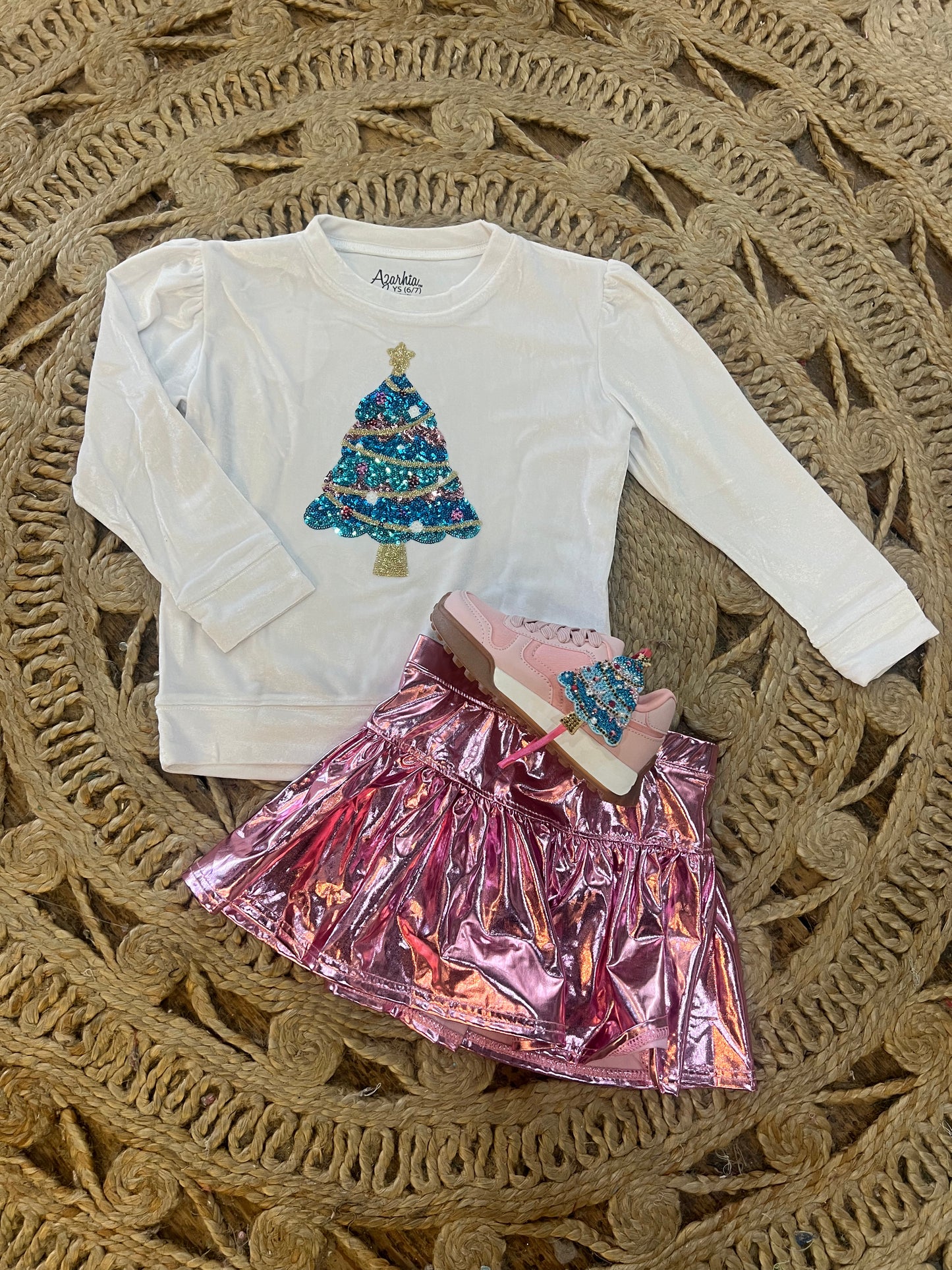 Velour white holly sweatshirt with sequin christmas tree