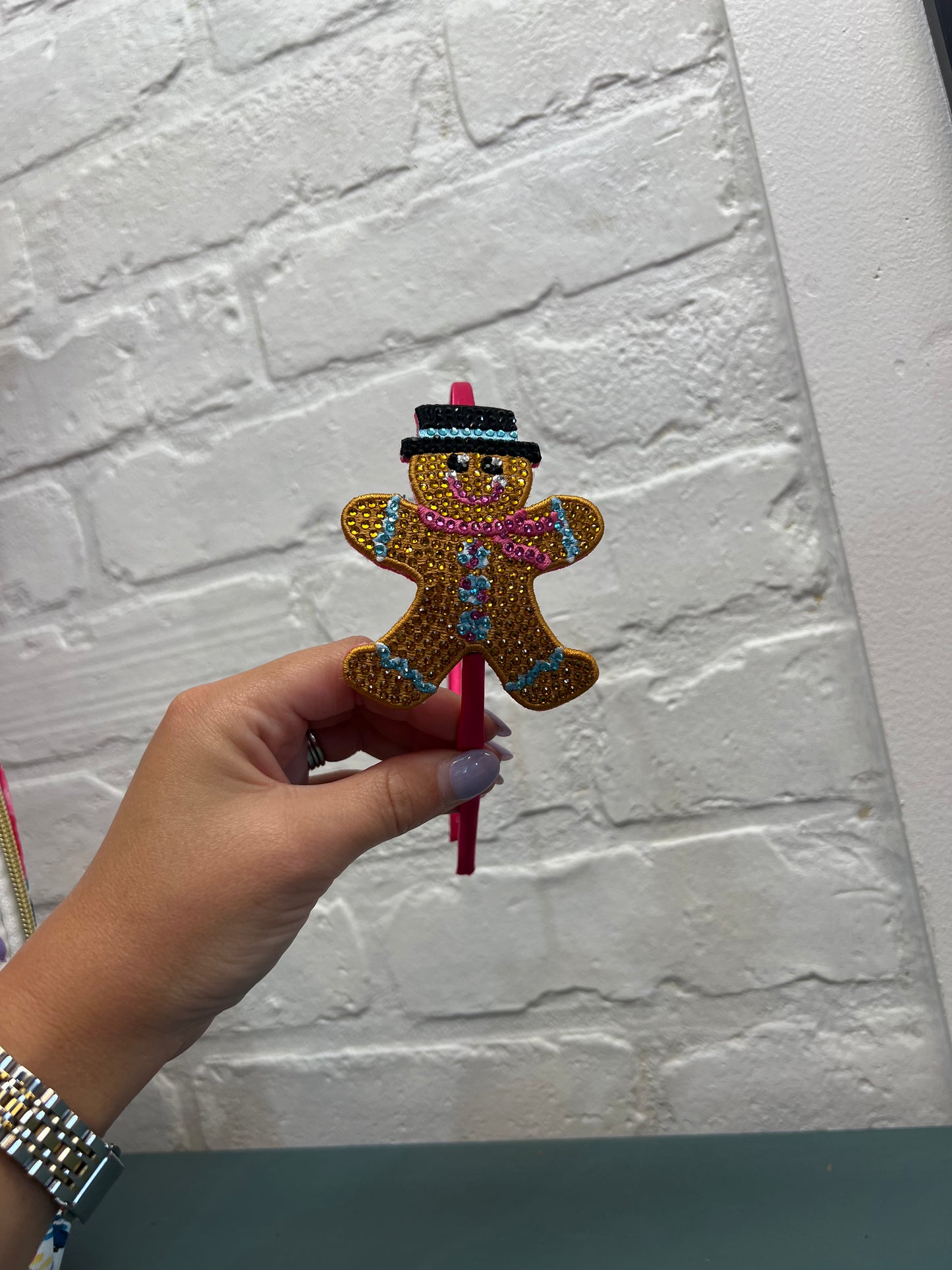 Gingerbread Man Rhinestone Patch Headband