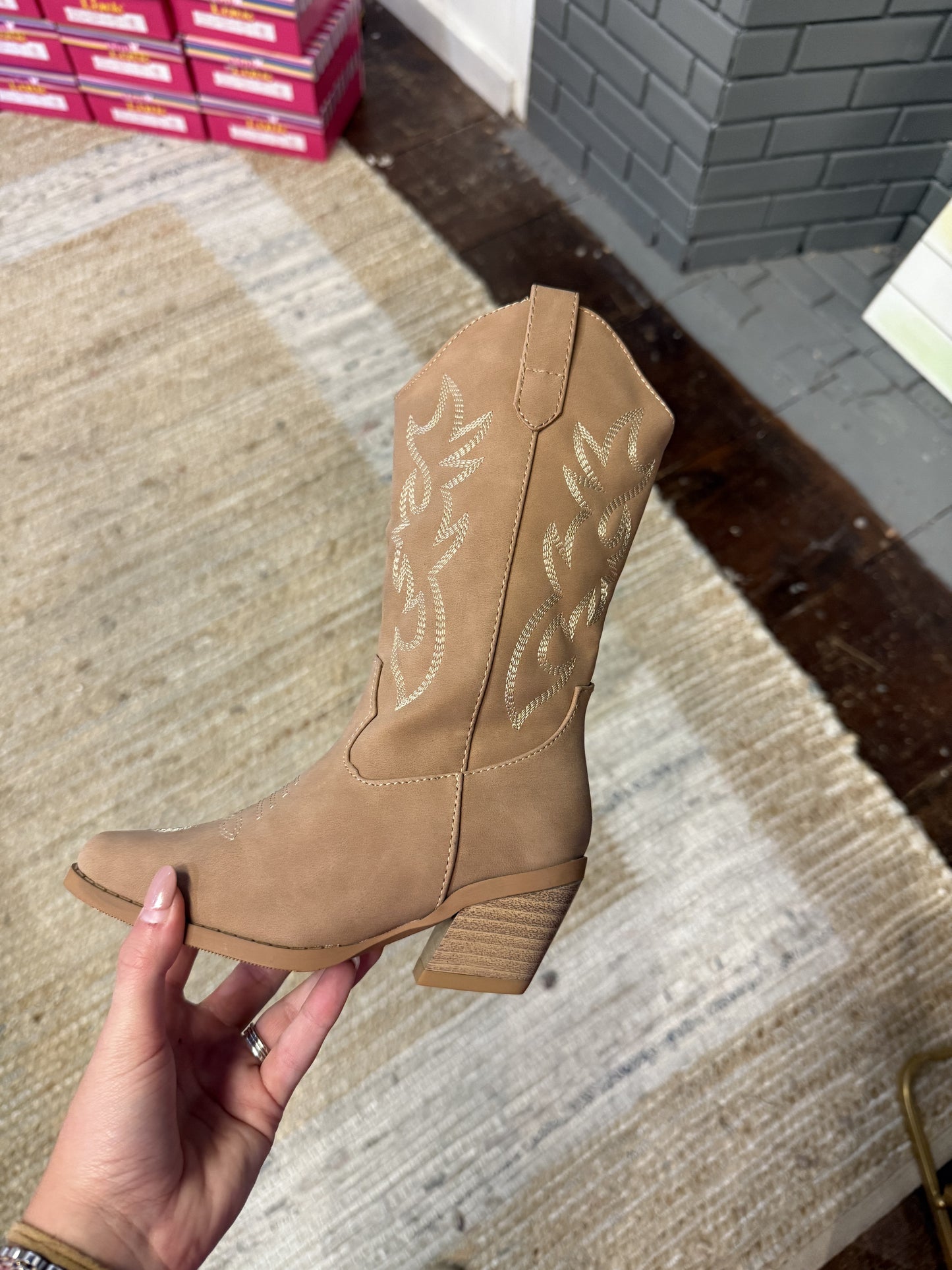 Girls Taupe Western Boots