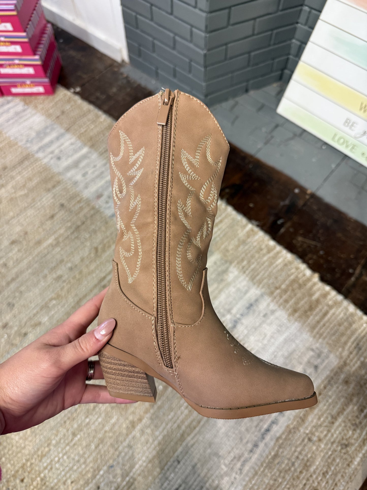 Girls Taupe Western Boots
