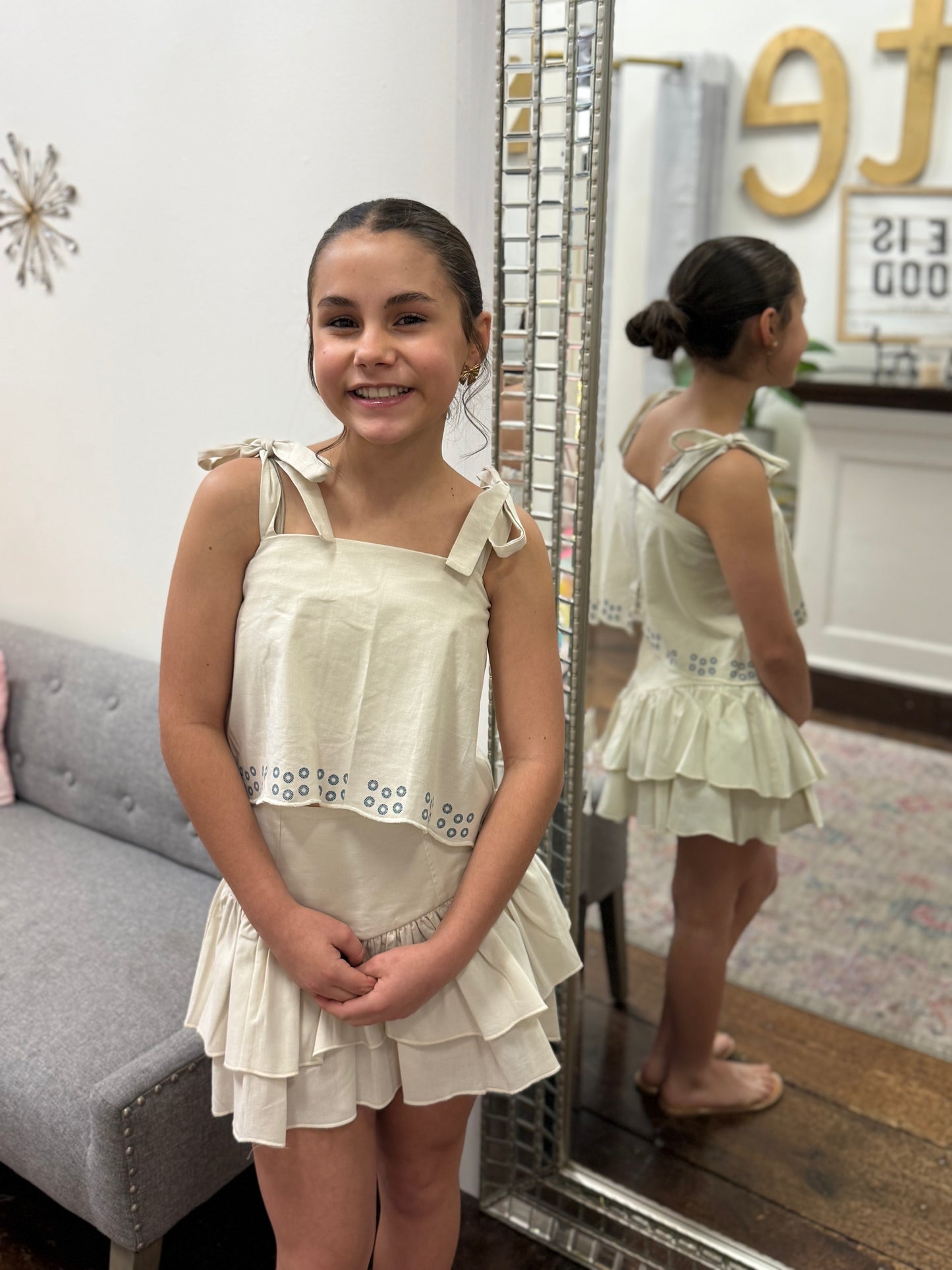 Beige Scalloped Tiered Skirt