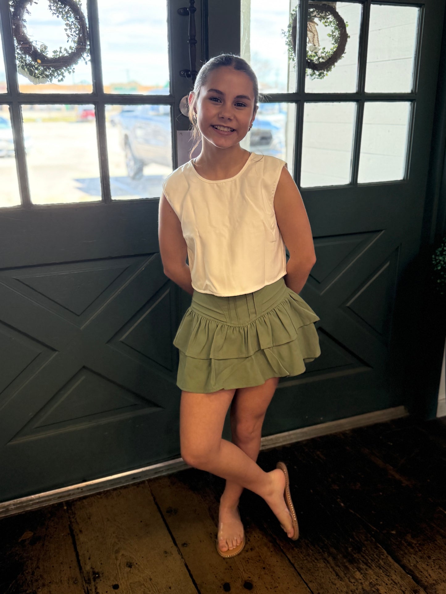 Green Tiered Ruffle Skort
