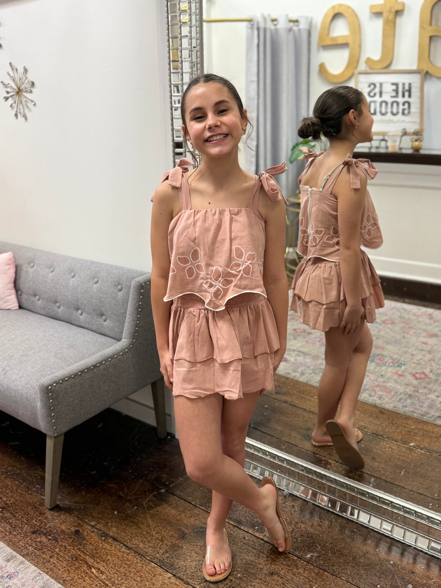 Pink Tiered Elastic Waist Skirt