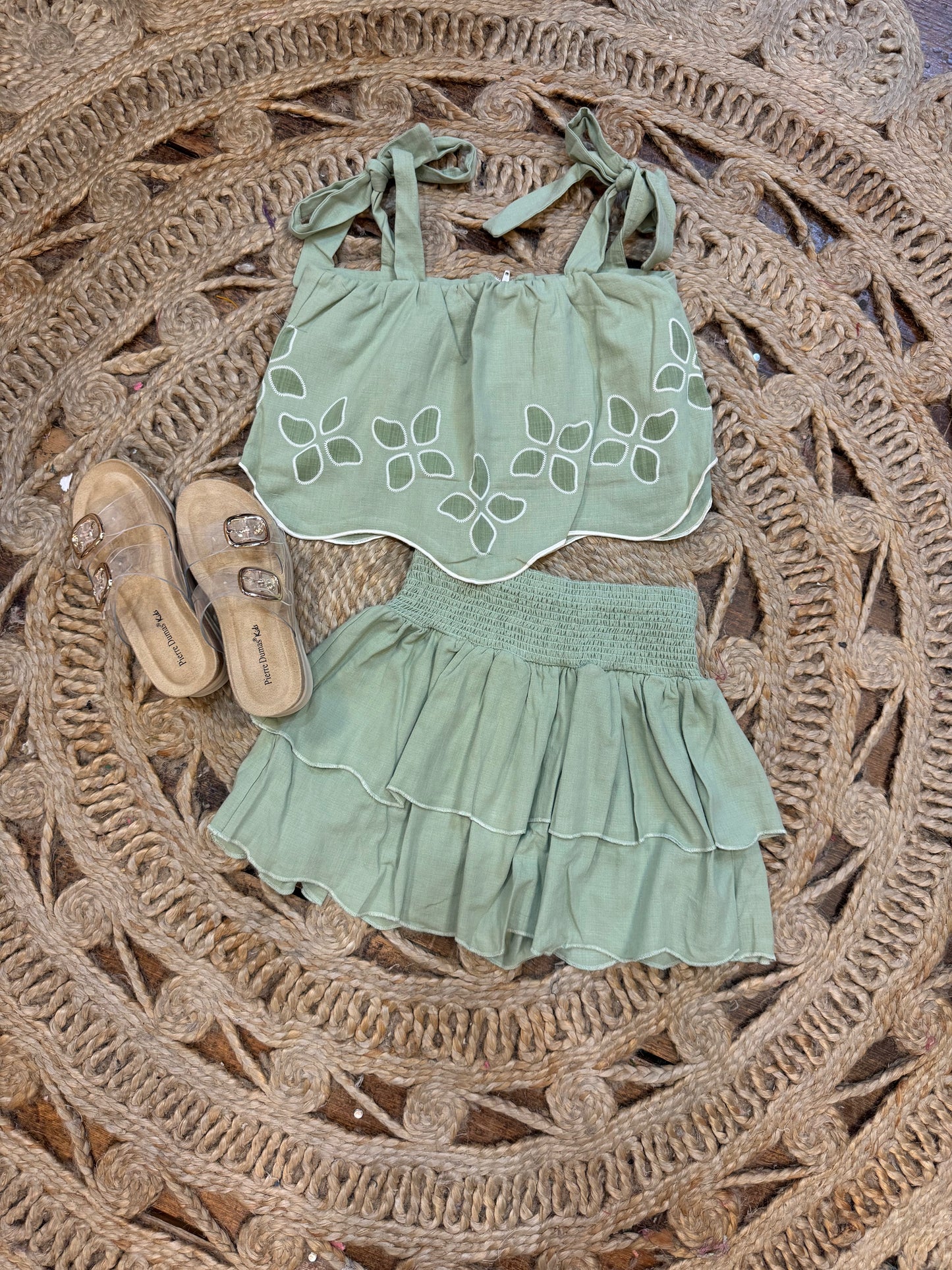 Green Tiered Elastic Waist Skirt