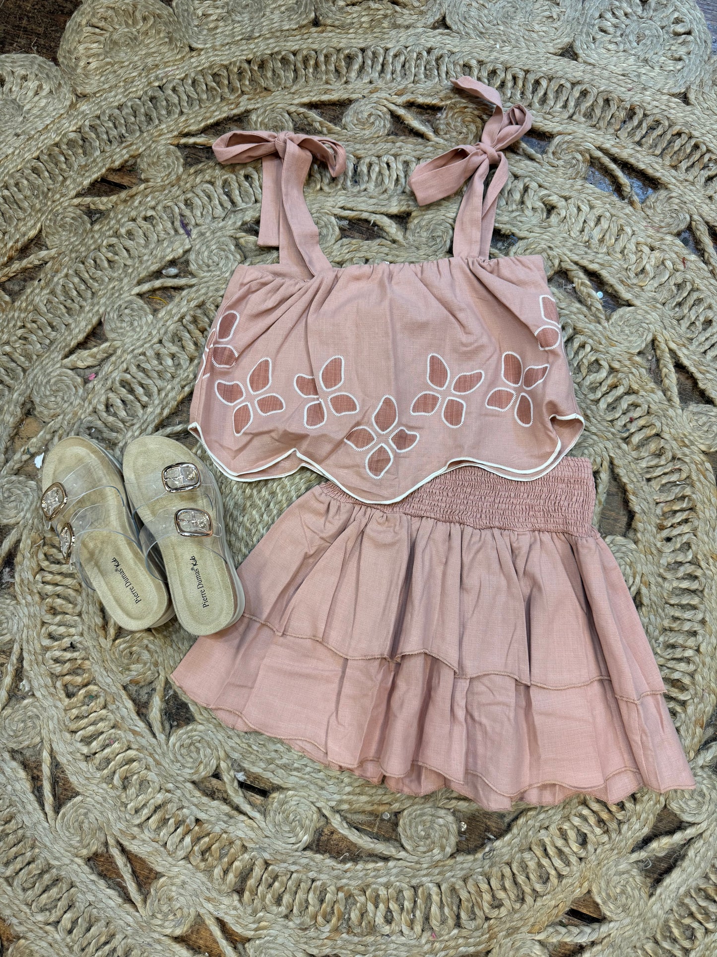 Pink Tiered Elastic Waist Skirt