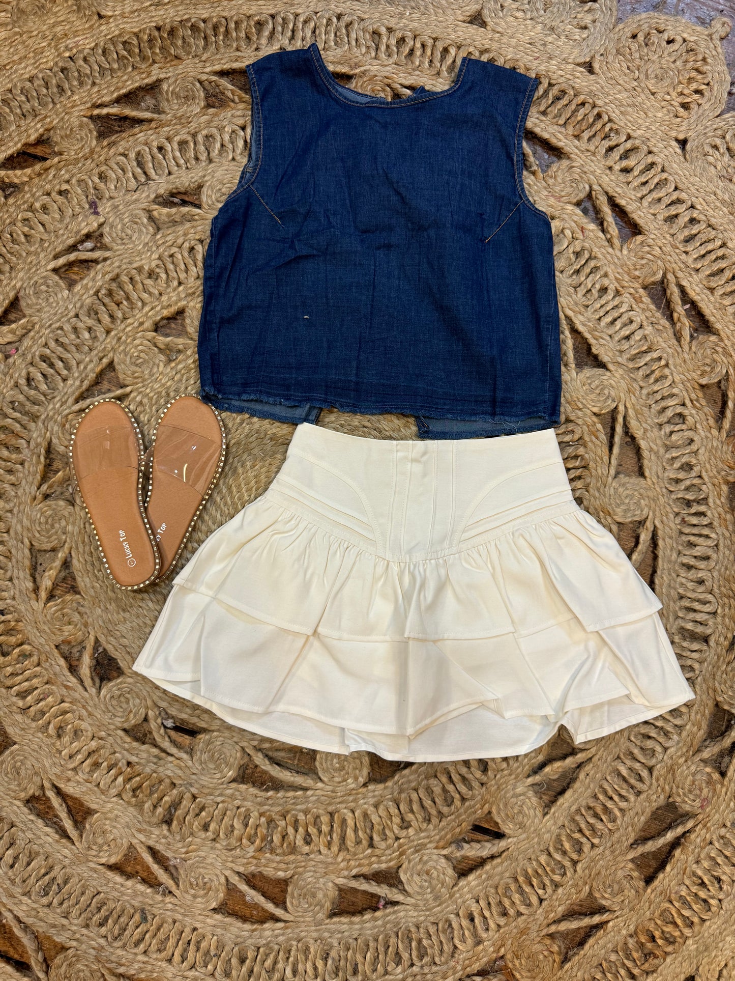 Denim Sleeveless Bow Back Detail Top