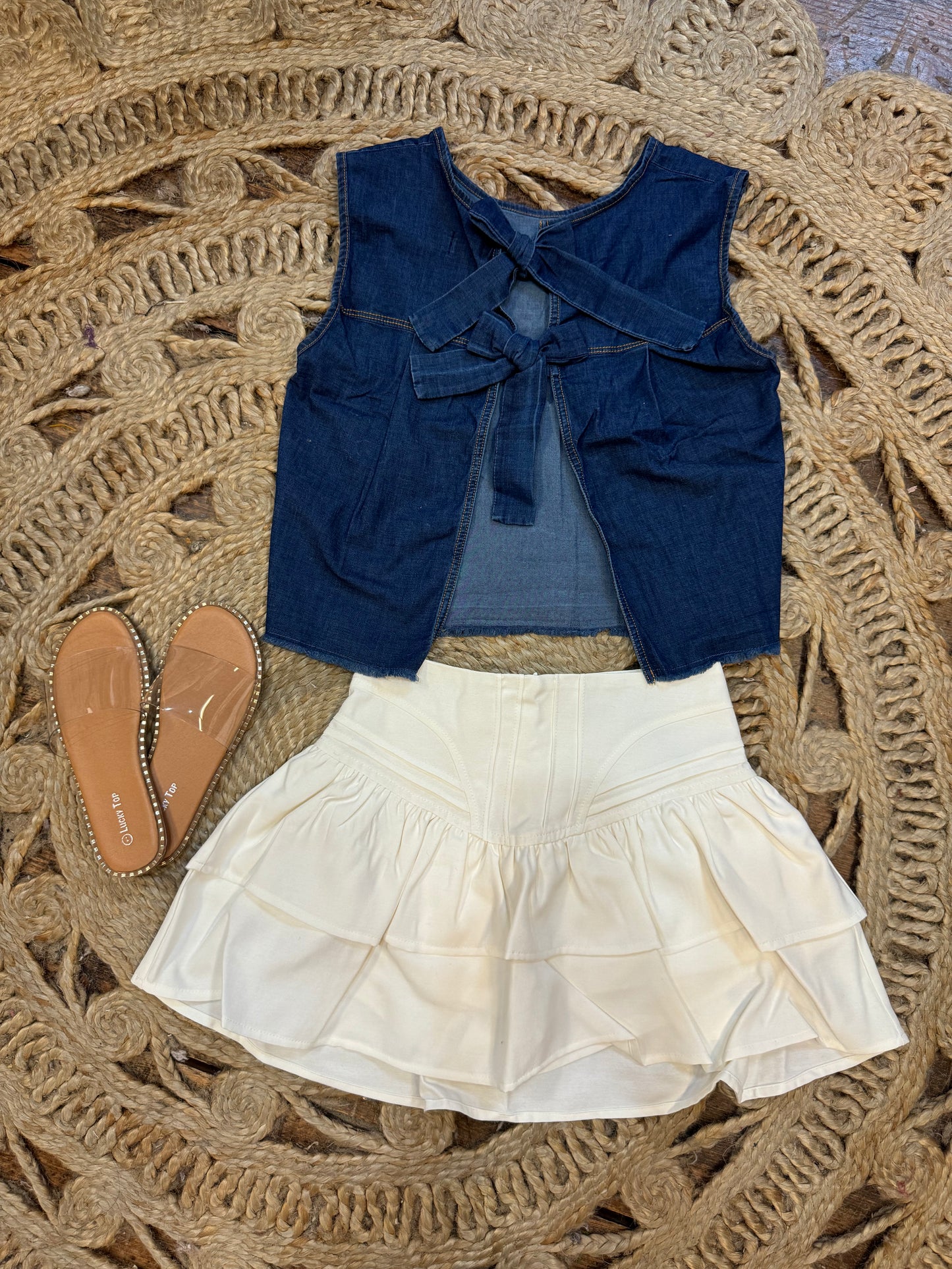 Denim Sleeveless Bow Back Detail Top
