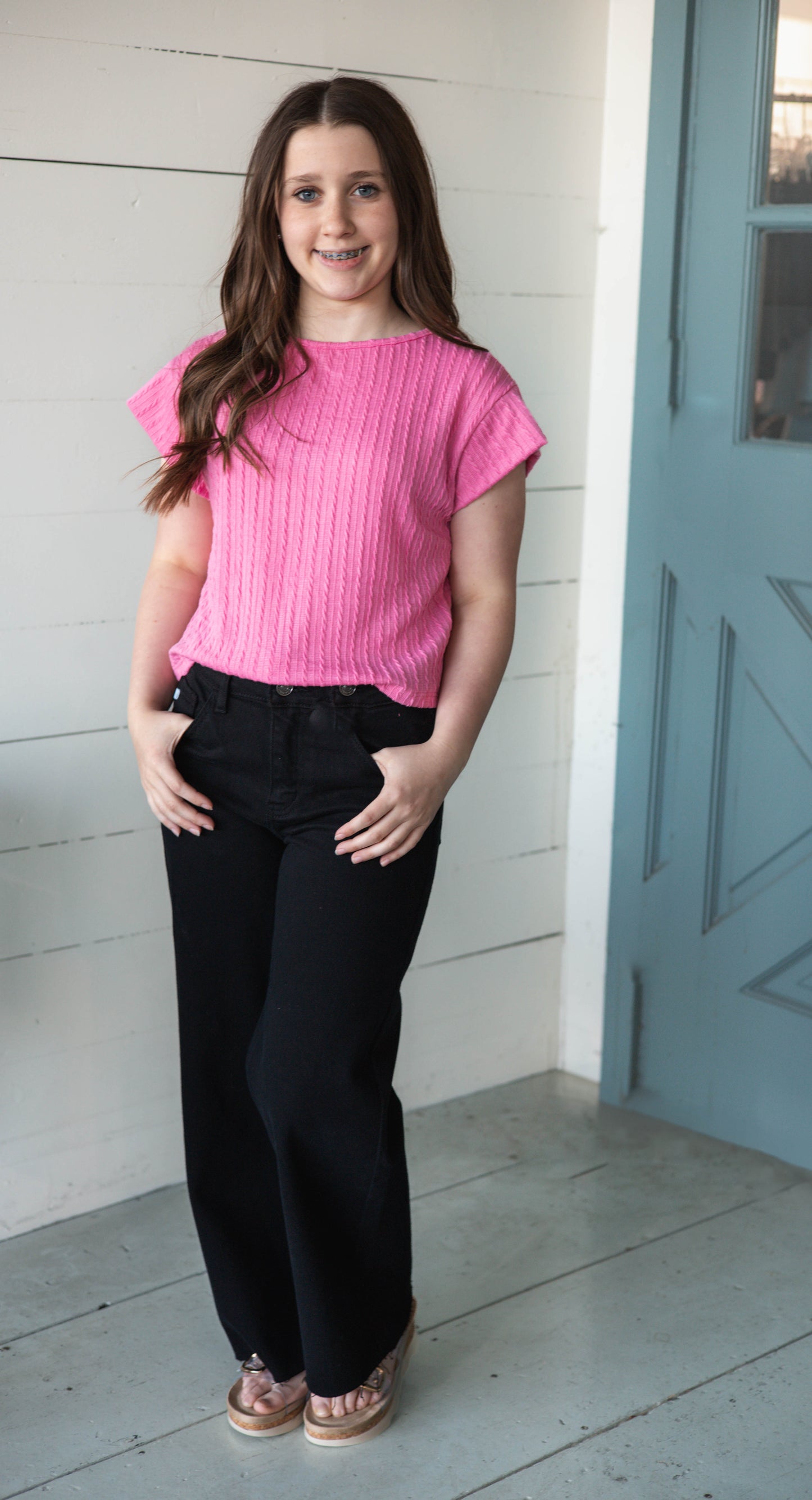 YOUTH OPEN PACK HIGH RISE CROP WIDE LEG JEANS in black