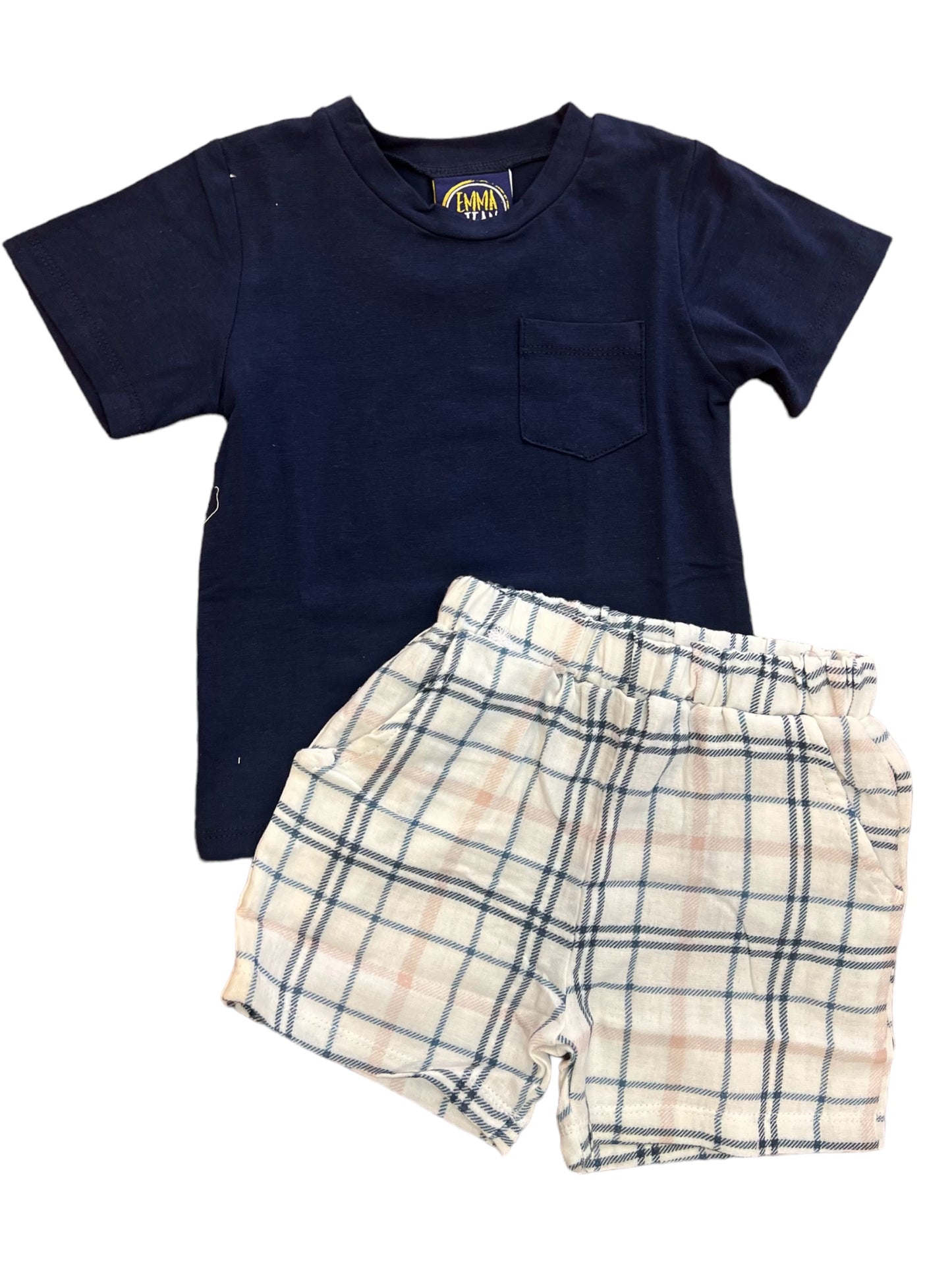 Khaki/Navy Plaid Boys Short Set