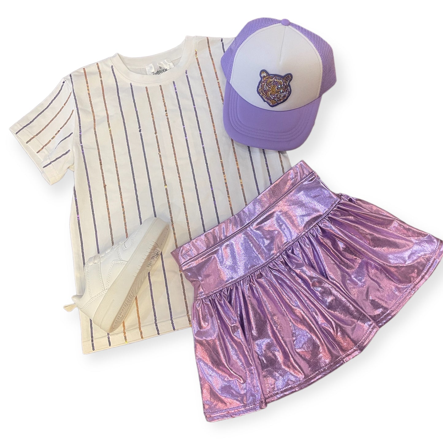 Belle Cher Purple and Gold Sequin Striped Shirt